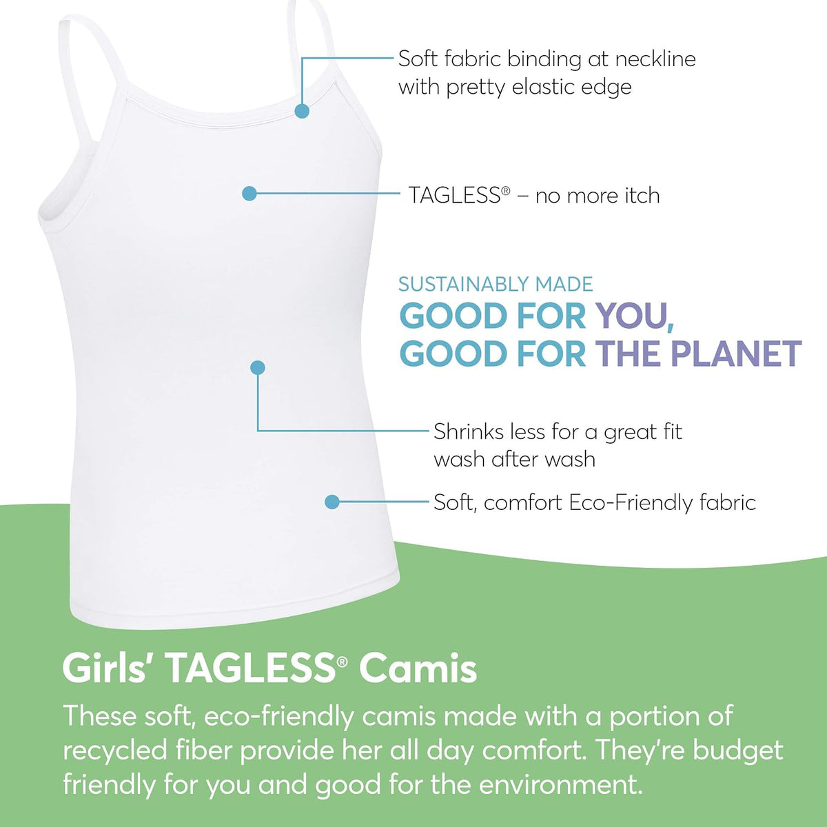 Hanes Girls' Camisole, 100% Cotton Tagless Cami, Toddler Sizing, Multiple Packs & Colors Available