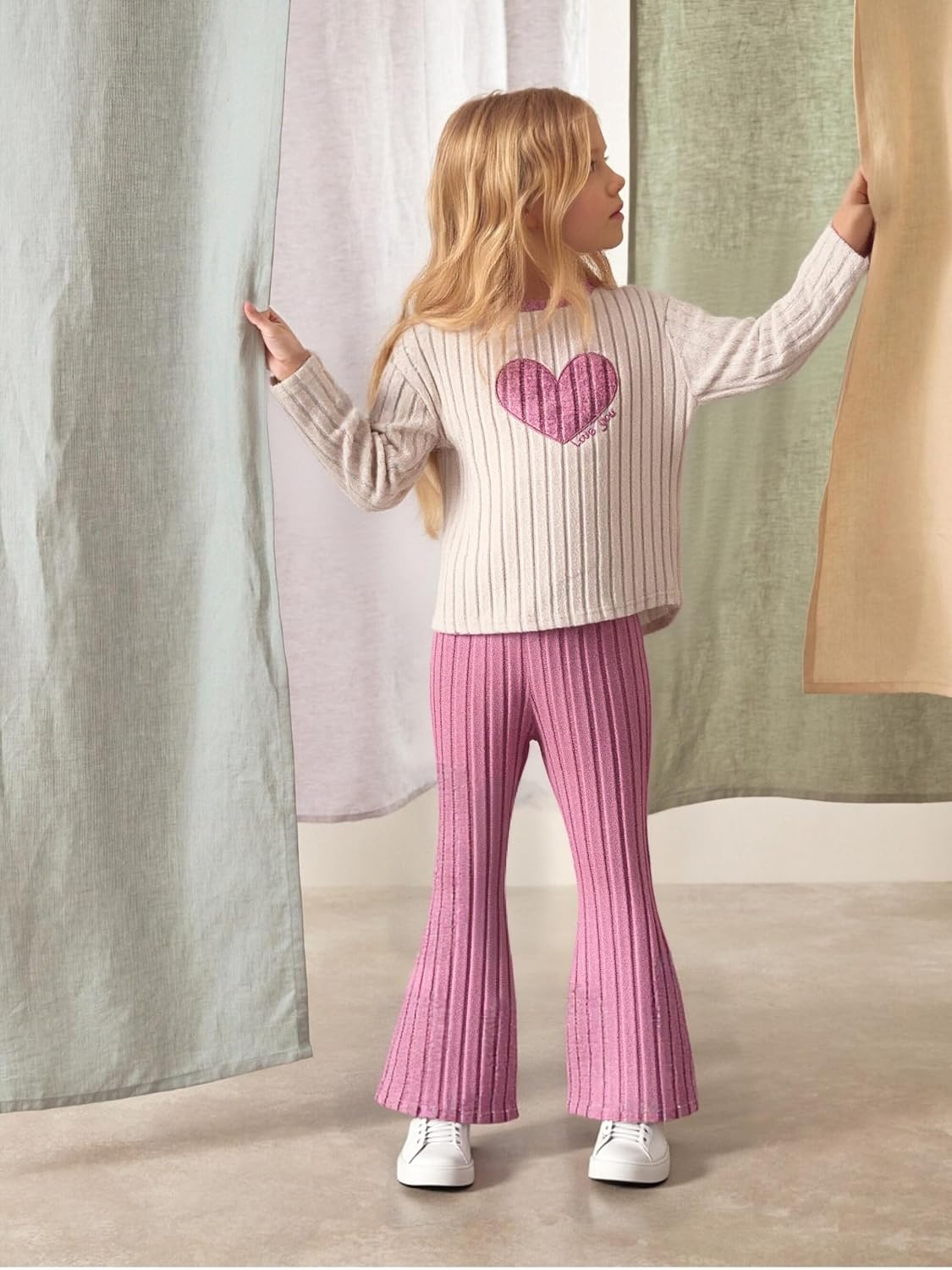 Tween Girls Clothes Ribbed Knit Color Block Long Sleeve Shirt and Flare Pants Fall Outfits Size 6-12