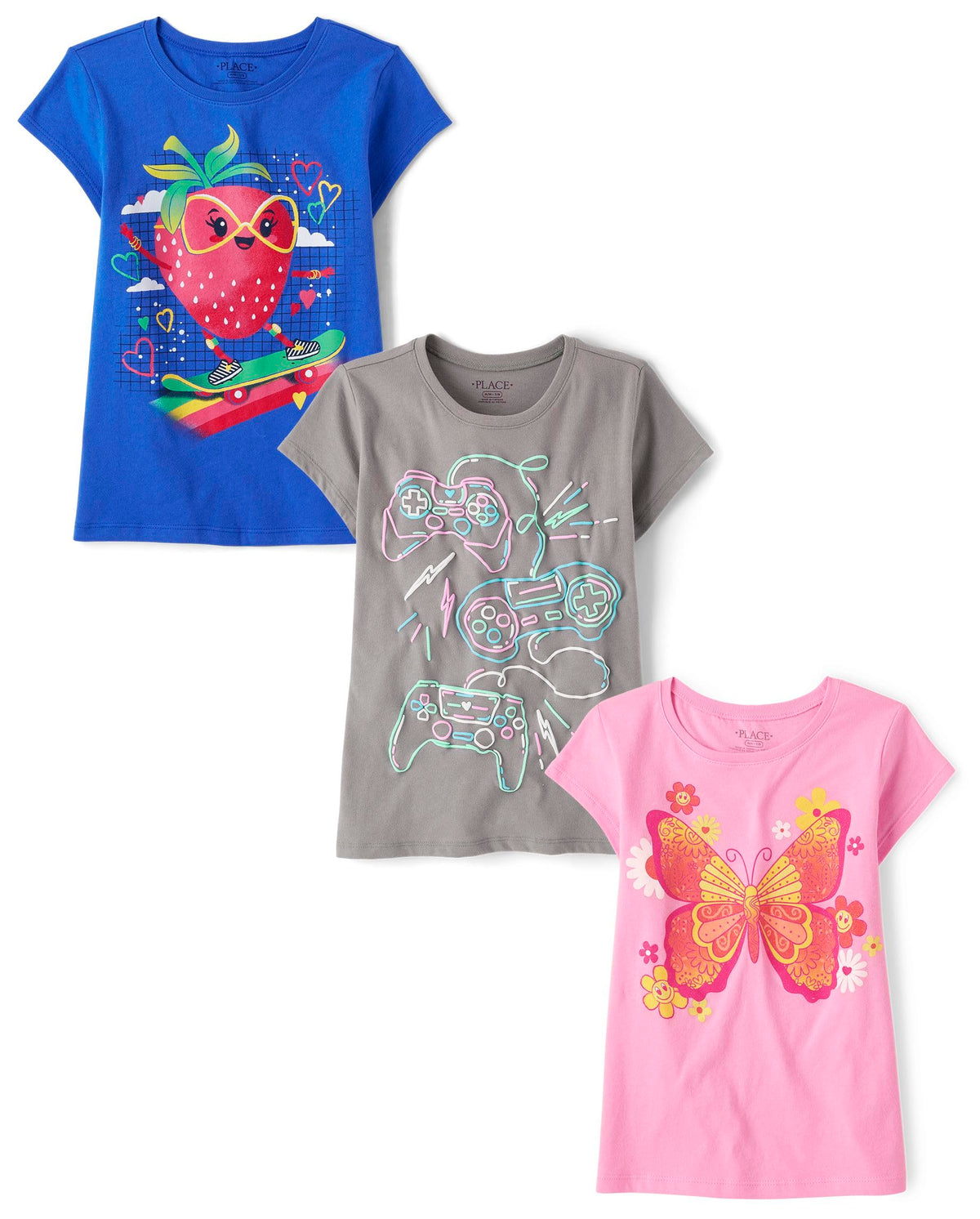 The Children's Place Girls' Unicorns,Butterfly Short Sleeve Graphic T-Shirts,3 Pack