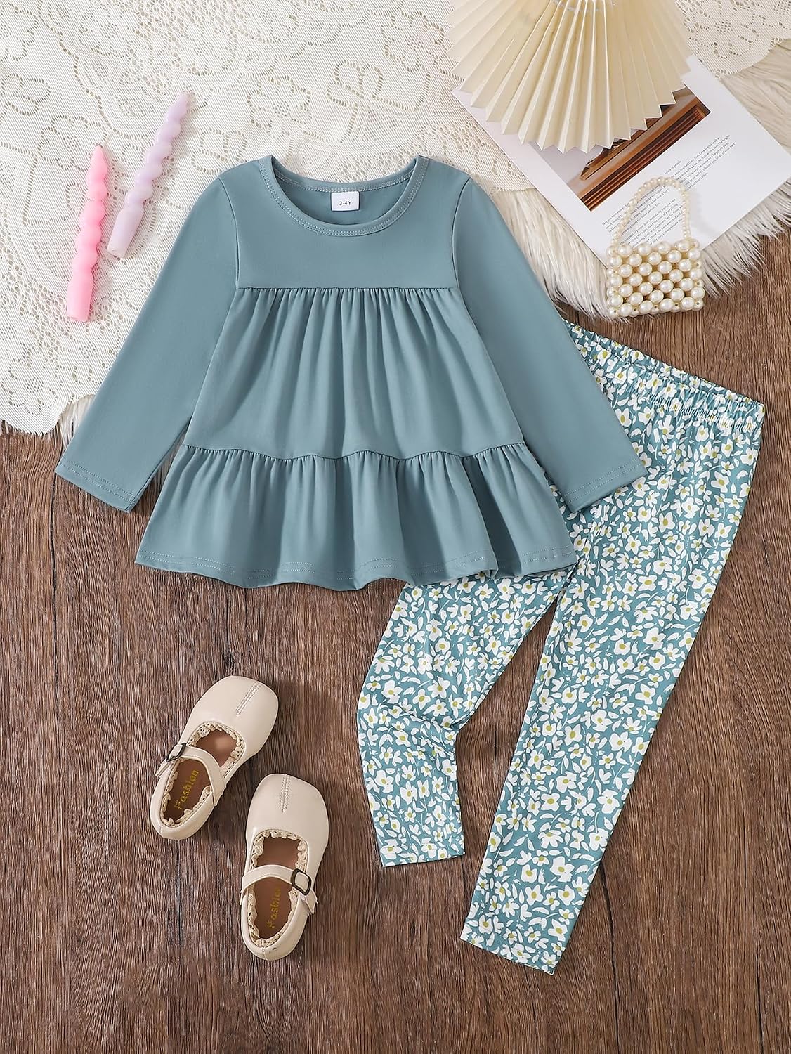 Toddler Girl Clothes Girls Fall Outfits Kids Clothing Winter Long Sleeves Ruffle Hems Top Pant Set 3-8T