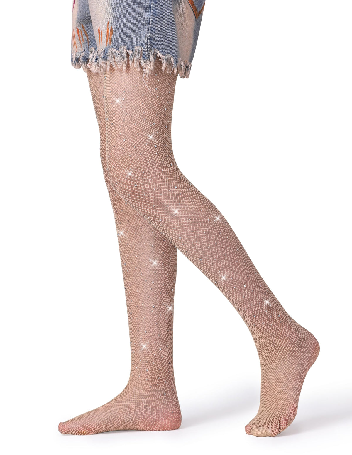 Henwarry Girls Sparkle Fishnet Stockings Children's High Waist Tights Rhinestone Hollow Out Party Pantyhose