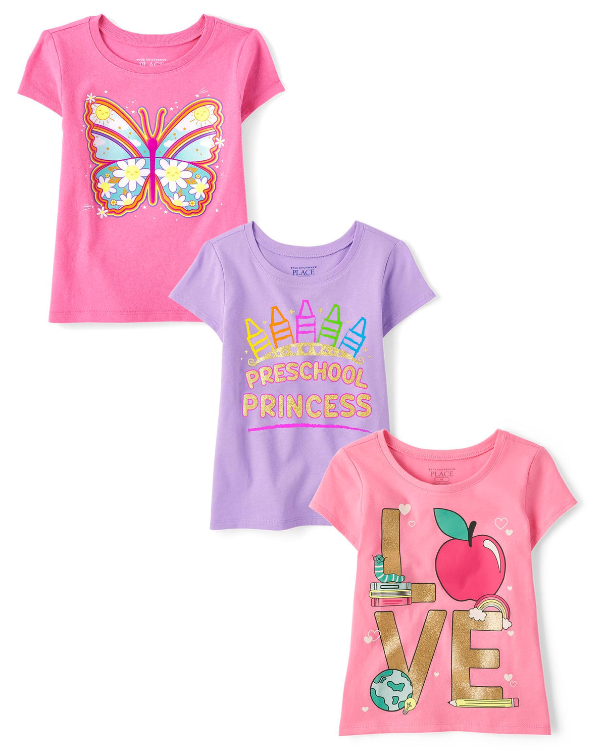 The Children's Place Baby-Girls and Toddler School,Learning Short Sleeve Graphic T-Shirts,3 Pack