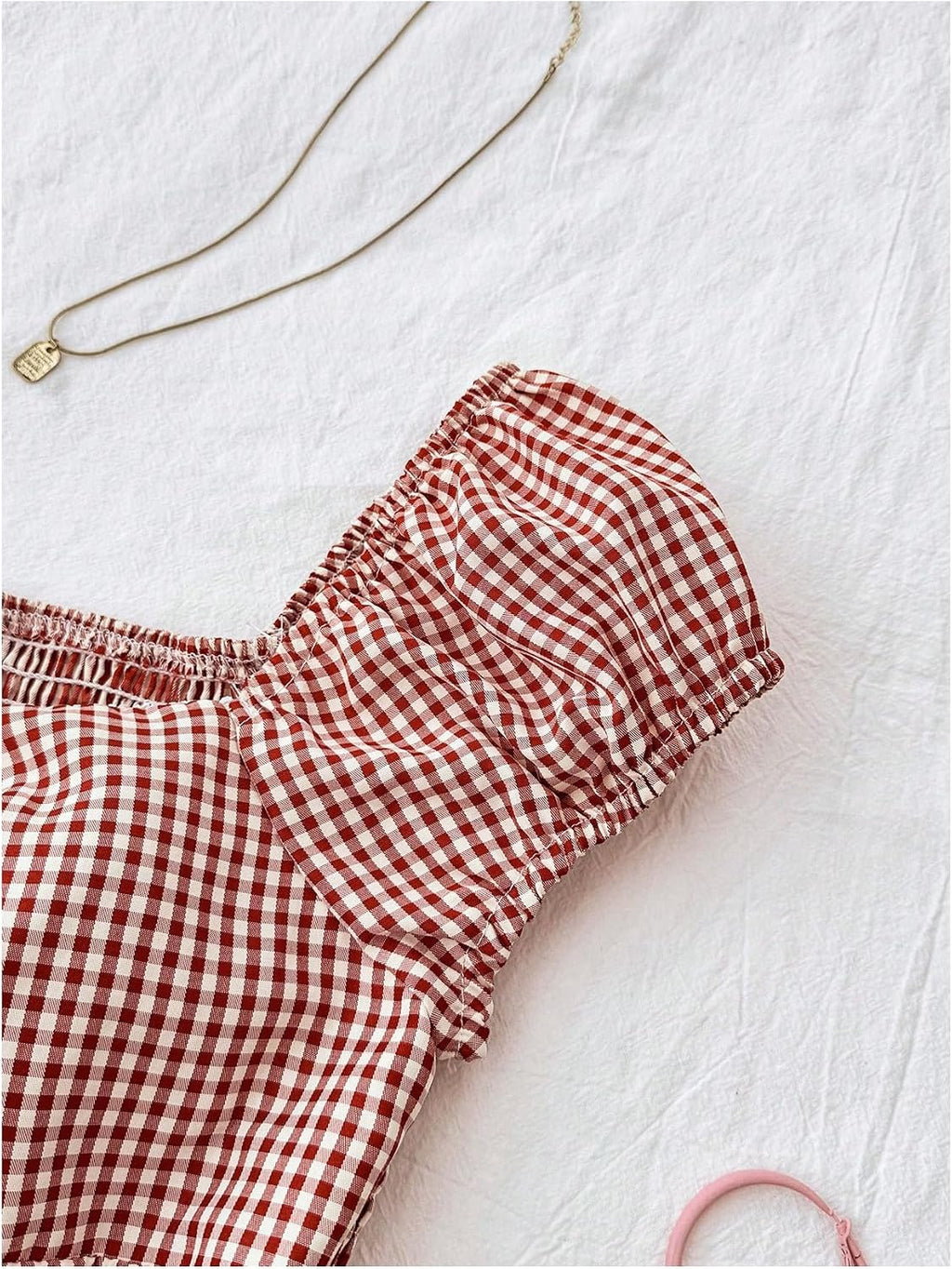 SOLY HUX Girl's Cute Gingham Tops Short Sleeve Blouse