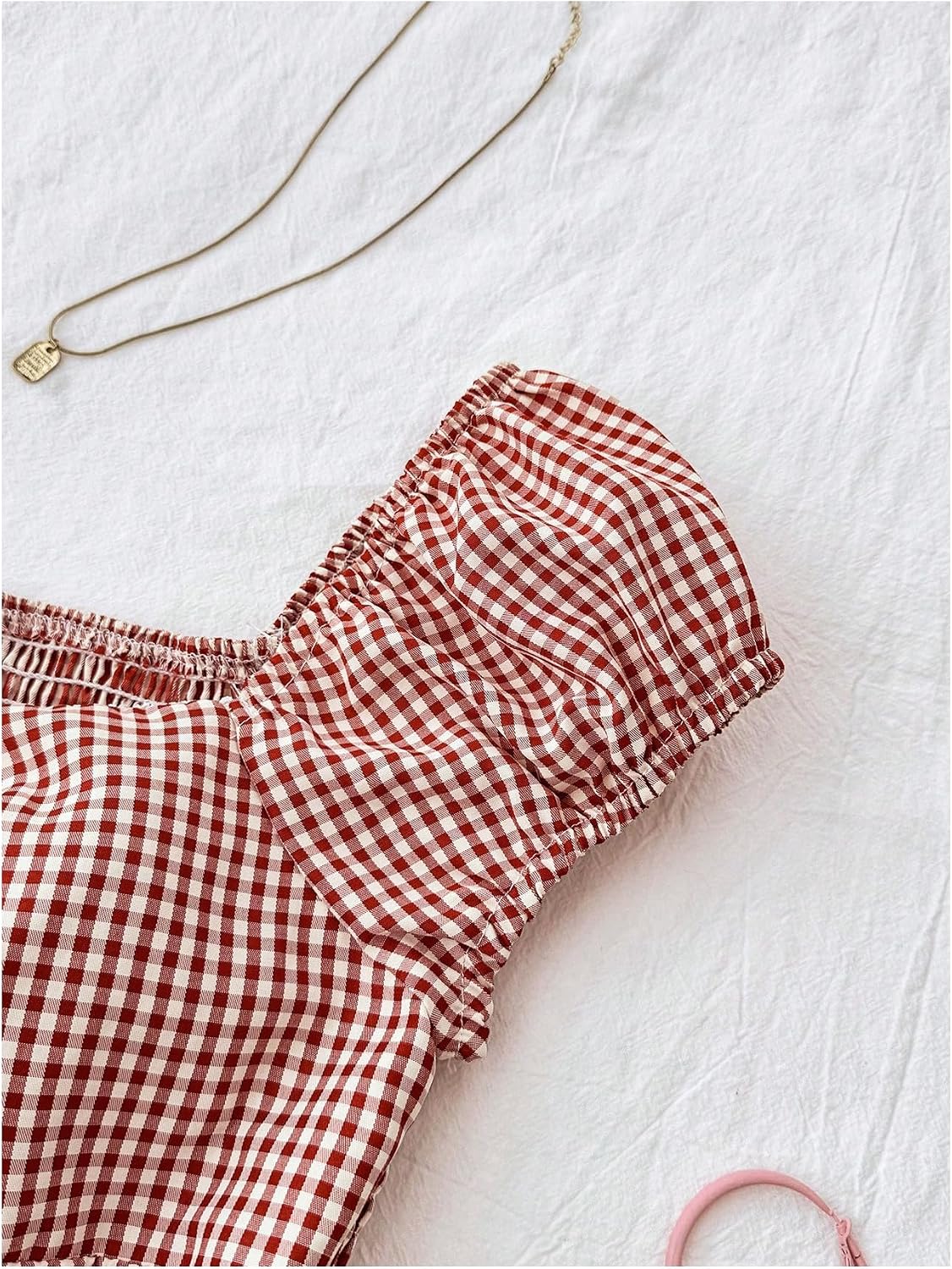 SOLY HUX Girl's Cute Gingham Tops Short Sleeve Blouse