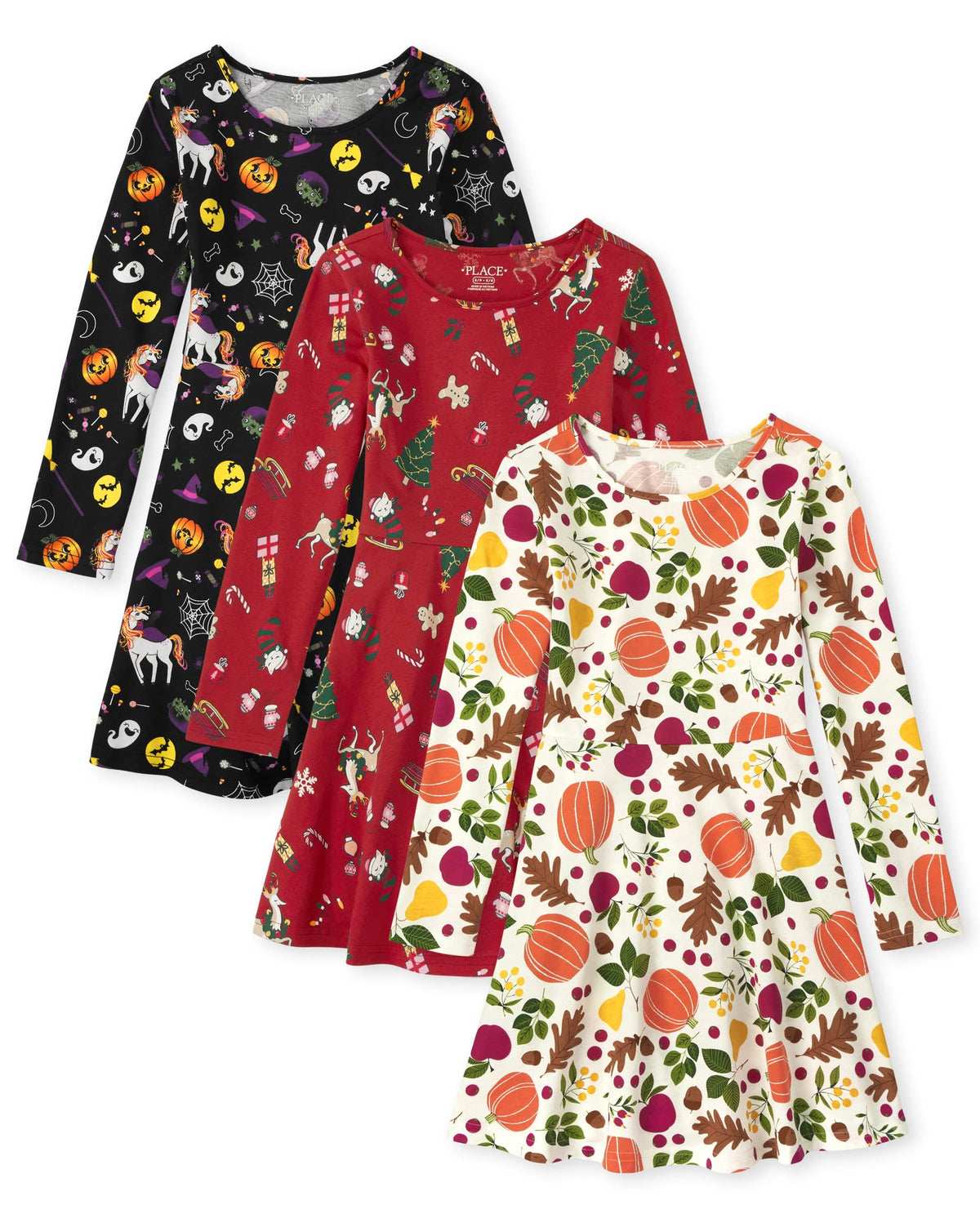 The Children's Place Girls Printed Skater Dress, Long Sleeve