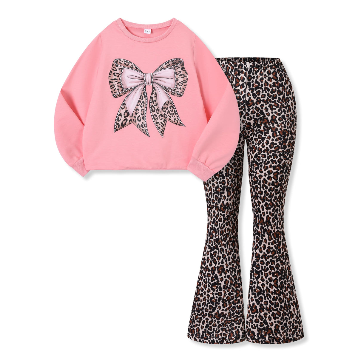Toddler Girl Clothes Long Sleeve Cartoon & Letter Graphic Top + Fruit Stationery Print Flared Leg Pants