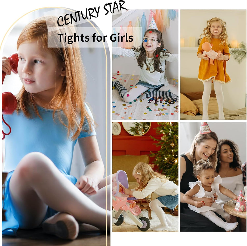 Century Star 4 Pairs Tights for Girls-Soft Footed Ballet Dance Toddler Tights Stockings School Uniform Kids Leggings