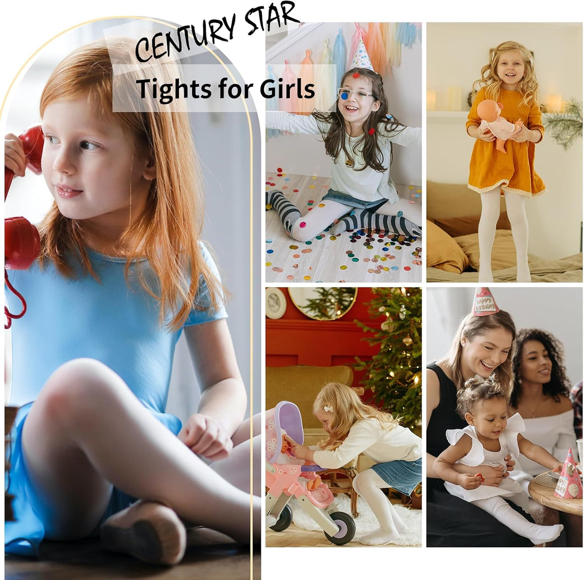 Century Star 4 Pairs Tights for Girls-Soft Footed Ballet Dance Toddler Tights Stockings School Uniform Kids Leggings
