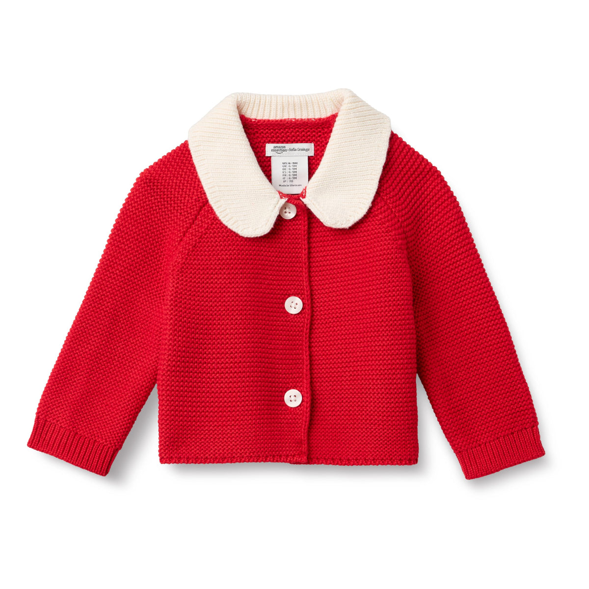 Amazon Essentials x Sofia Grainge Unisex Toddlers and Babies' Peter Pan Collar Sweater Jacket, Soft Cotton Knit with Stretch