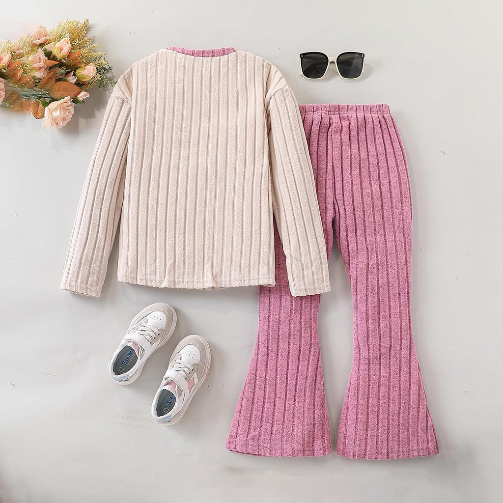 Tween Girls Clothes Ribbed Knit Color Block Long Sleeve Shirt and Flare Pants Fall Outfits Size 6-12