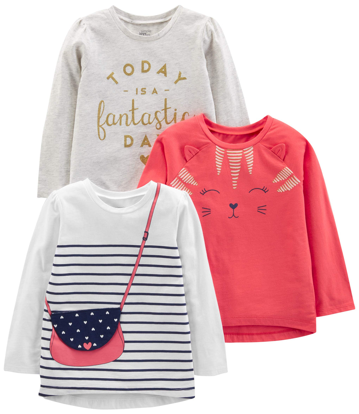 Simple Joys by Carter's Baby Girls' 3-Pack Graphic Long-Sleeve Tees
