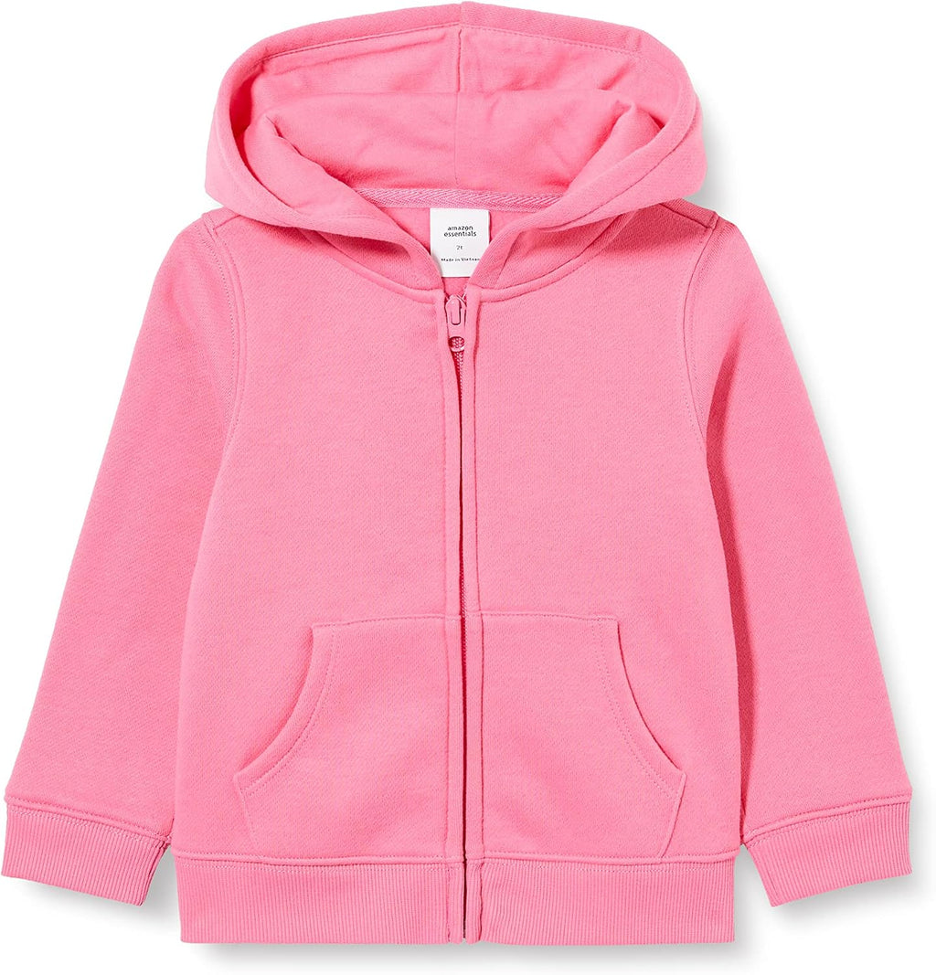 Amazon Essentials Girls and Toddlers' Fleece Zip-Up Hooded Sweatshirt with Lined Hood and Rib Knit Detail