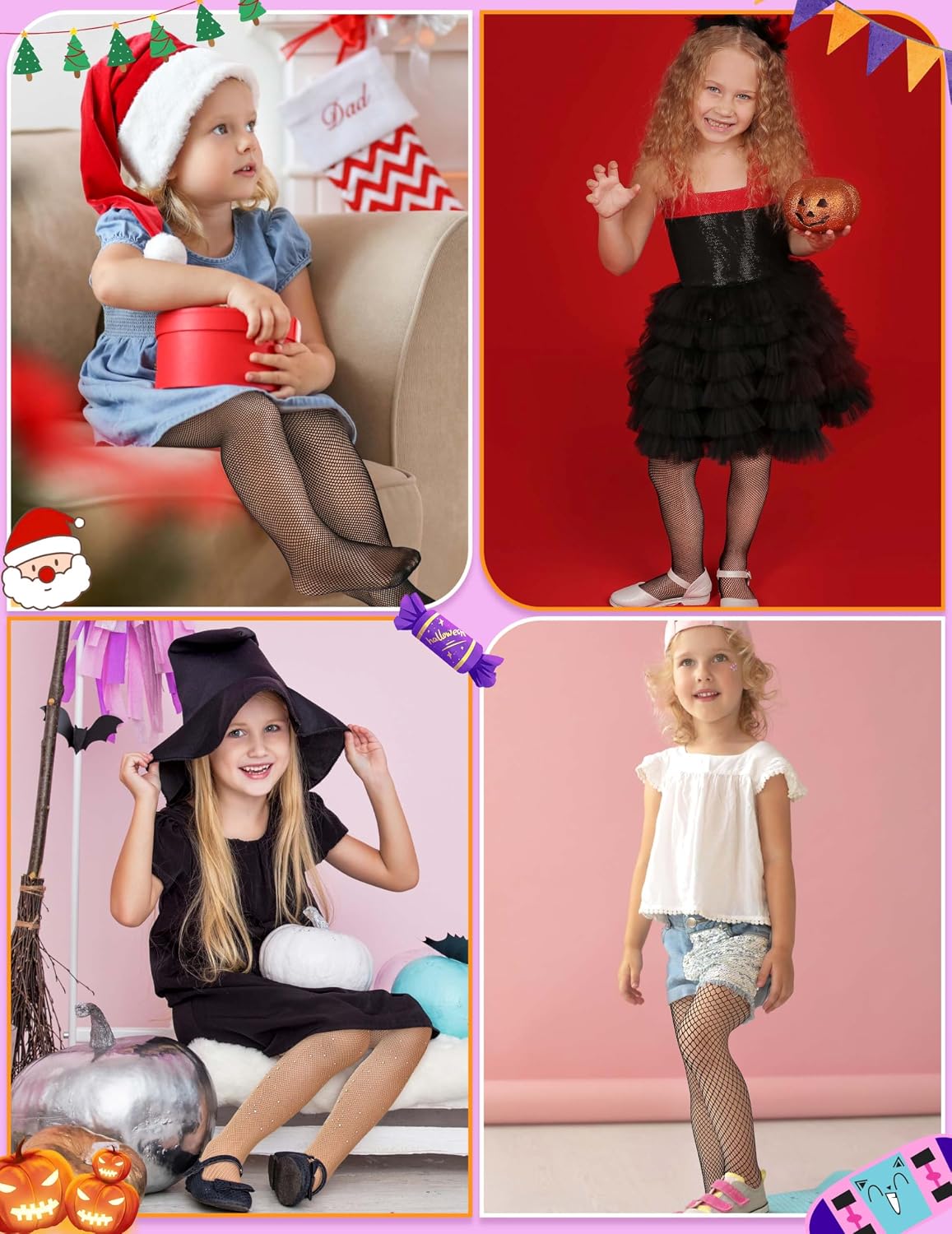 Sarfel Kids Fishnet Stockings Girls Fishnet Tights Toddler Glitter Tights Sparkle Tights for Girl Halloween Tights Rhinestone