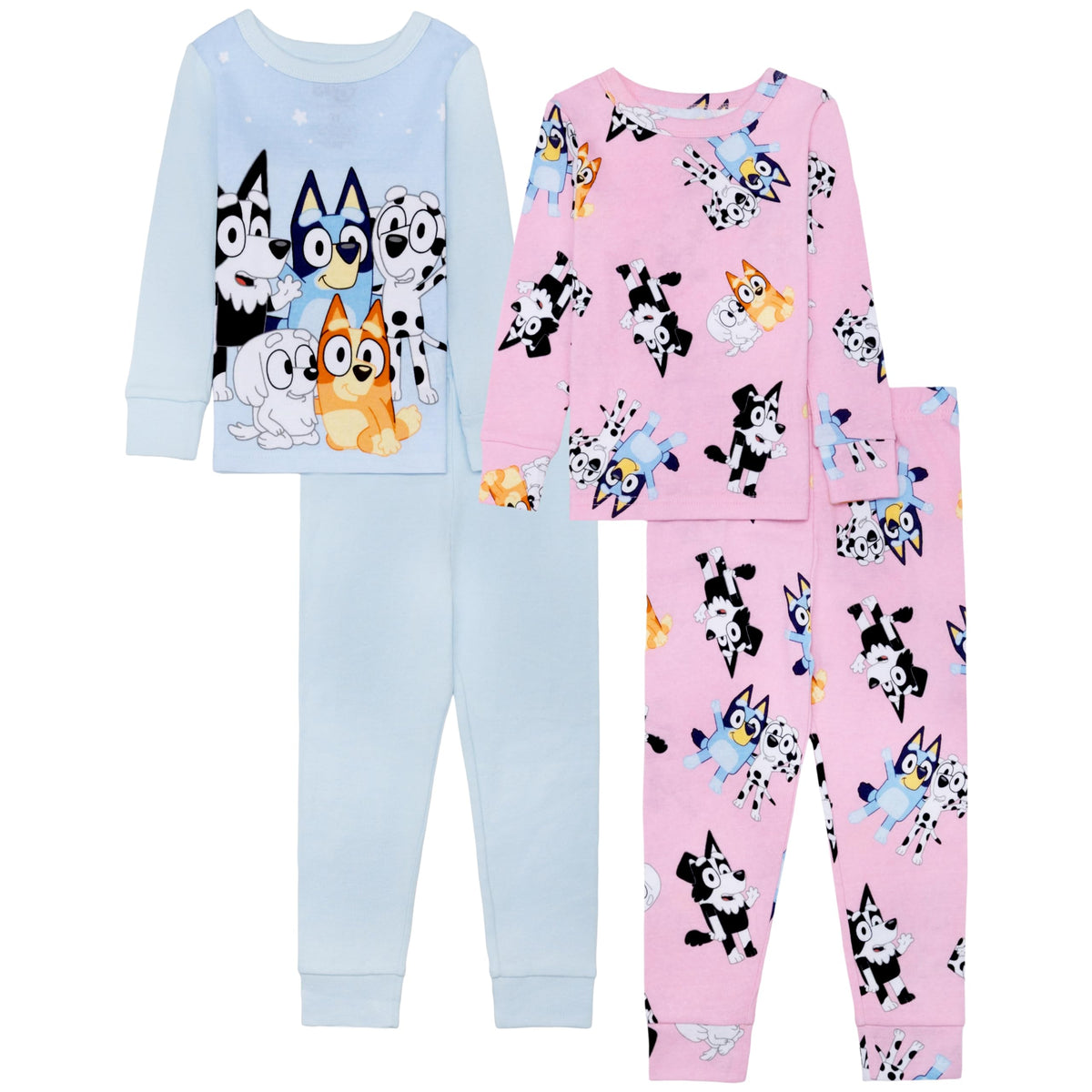 Bluey Girls 4-Piece Snug-fit Cotton Pajama Set, Matching Pajamas