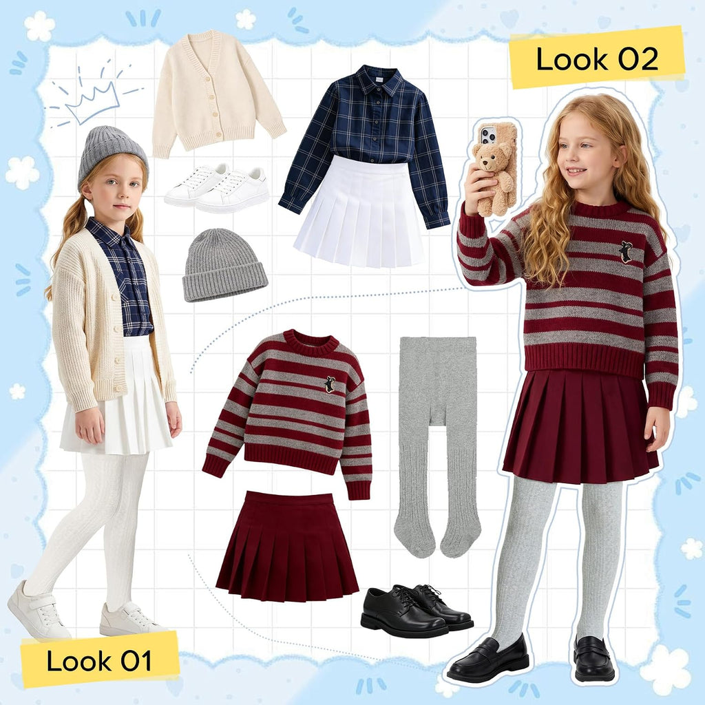Zando 2 Pack Girls Tights Warm Kids Leggings Uniform Stockings Ages 6-12