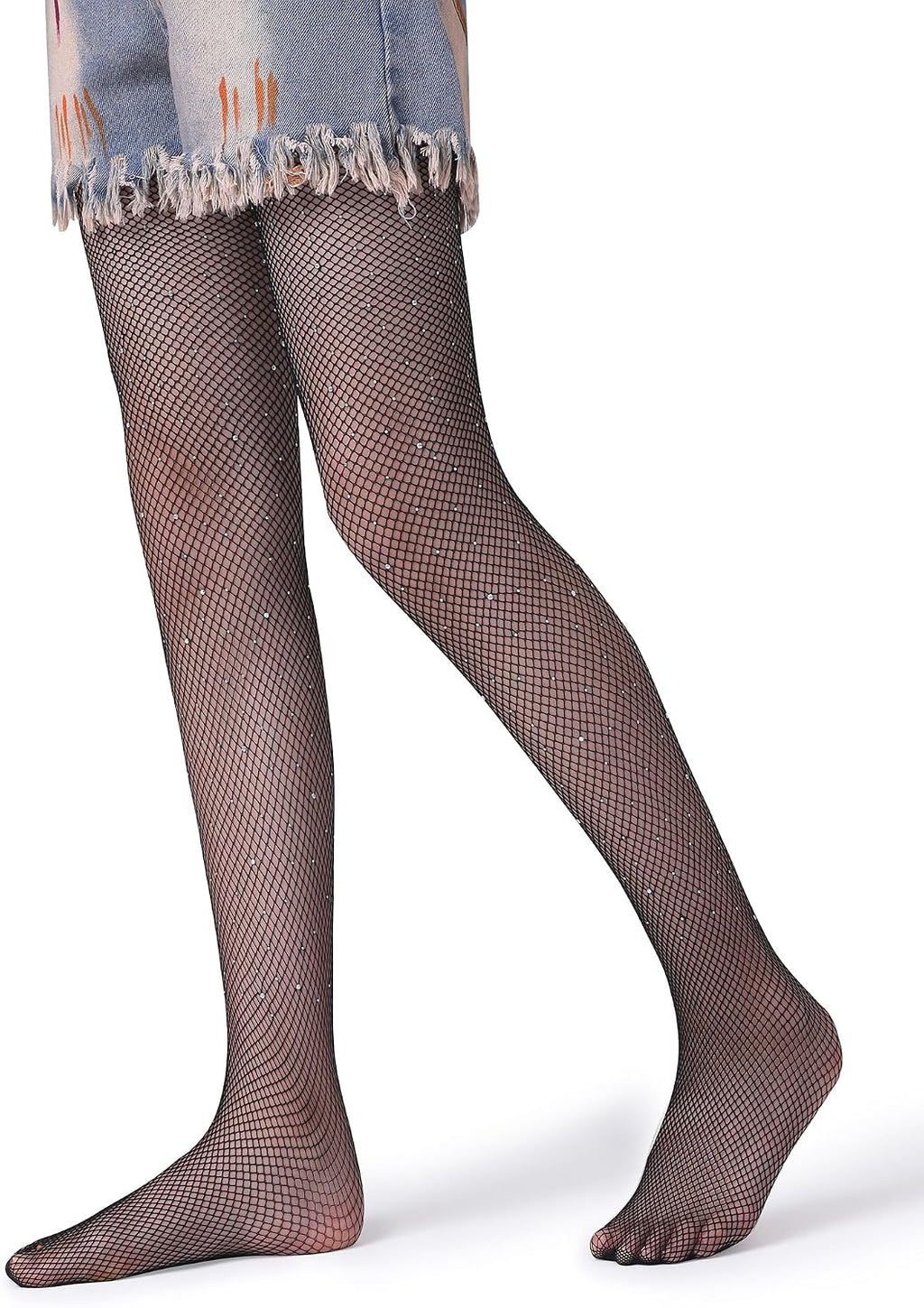 Henwarry Girls Sparkle Fishnet Stockings Children's High Waist Tights Rhinestone Hollow Out Party Pantyhose