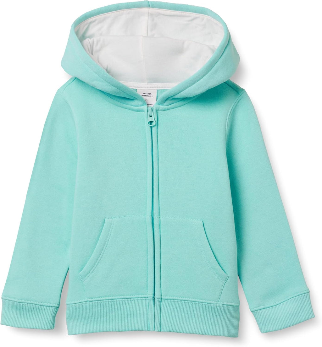 Amazon Essentials Girls and Toddlers' Fleece Zip-Up Hooded Sweatshirt with Lined Hood and Rib Knit Detail