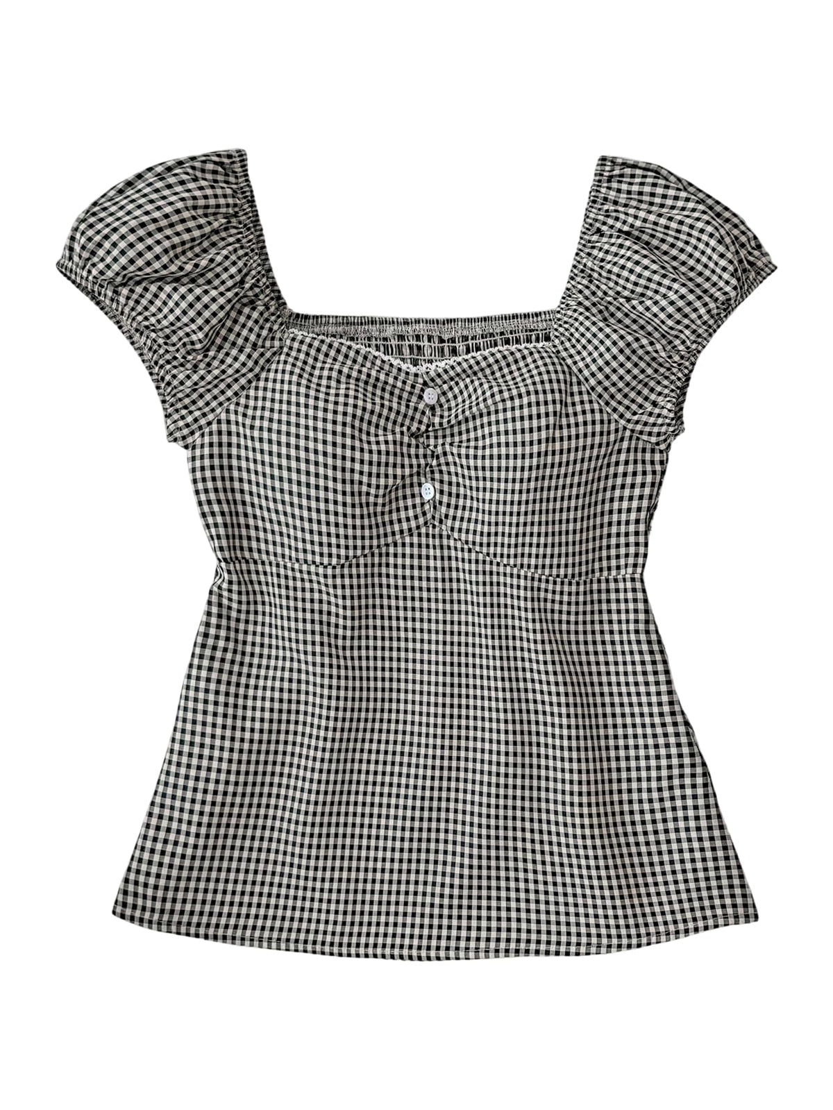 SOLY HUX Girl's Cute Gingham Tops Short Sleeve Blouse