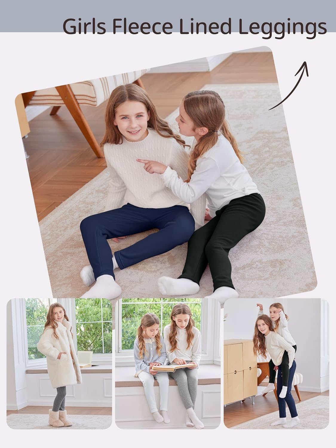 Girls Fleece Lined Leggings Cotton Kids Winter Warm Leggings Thick Thermal Tights Pants