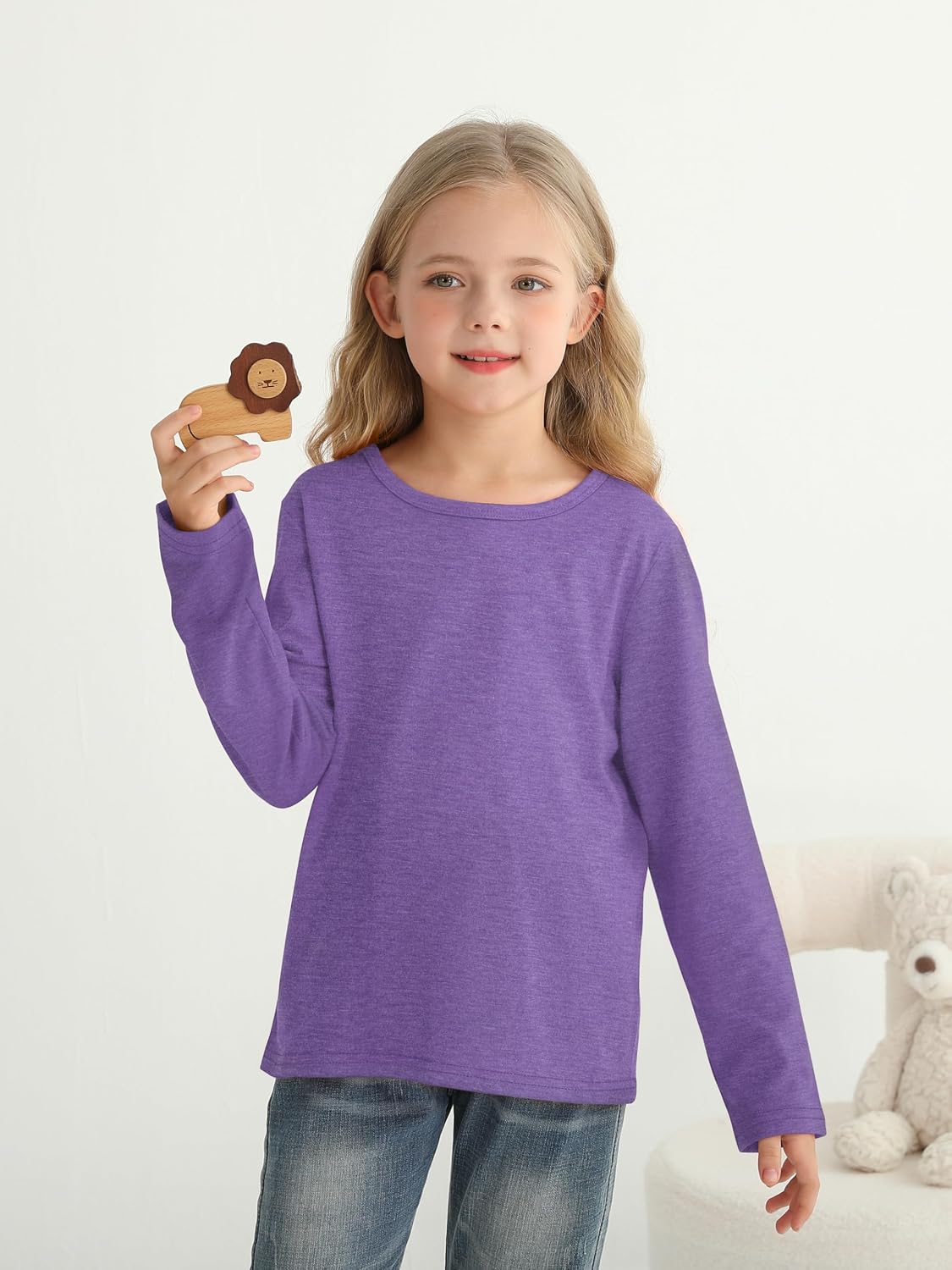 5 Pack Girls Long Sleeve Shirts Kids Basic Tees Layering Clothes Tagless