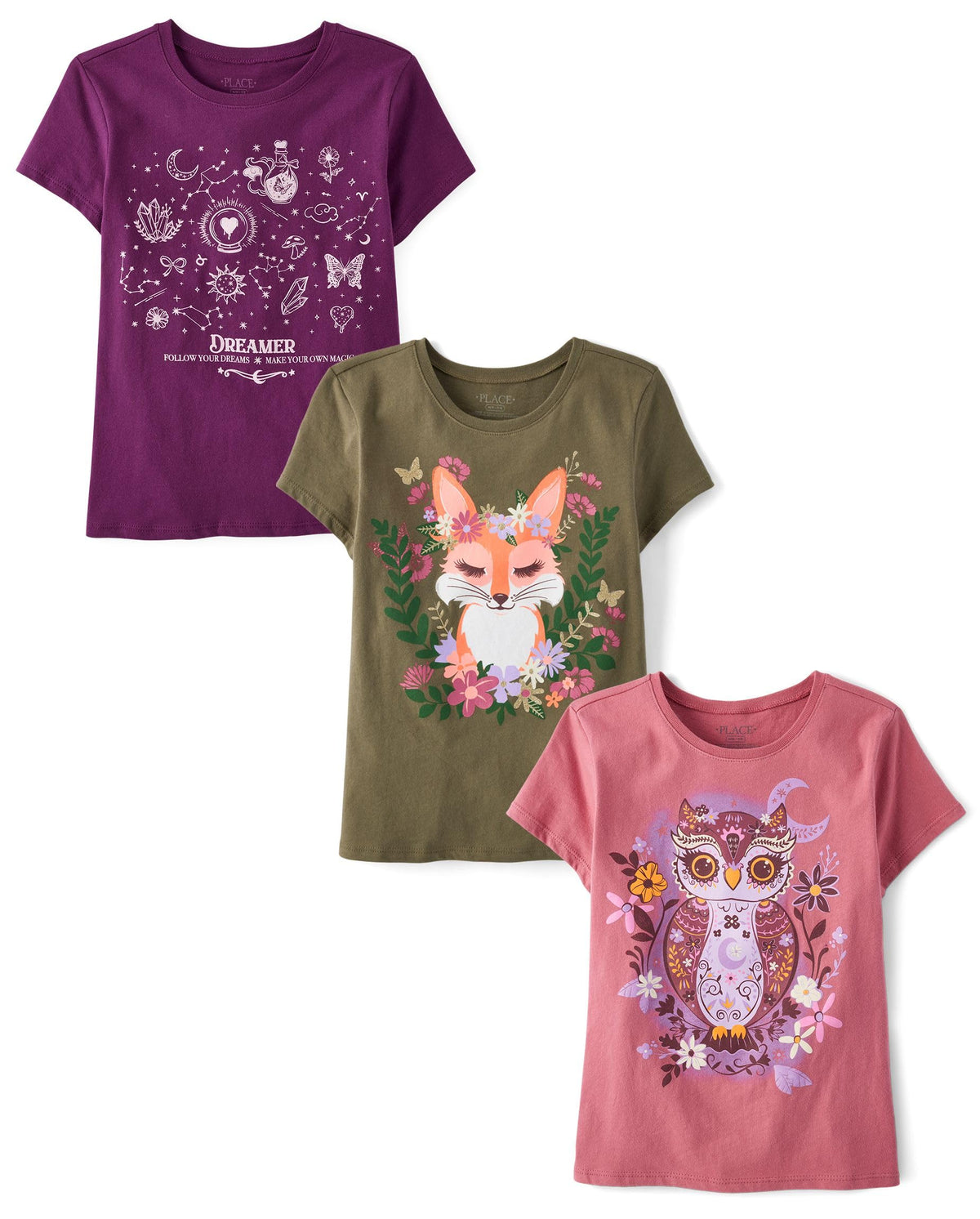 The Children's Place Girls' Unicorns,Butterfly Short Sleeve Graphic T-Shirts,3 Pack
