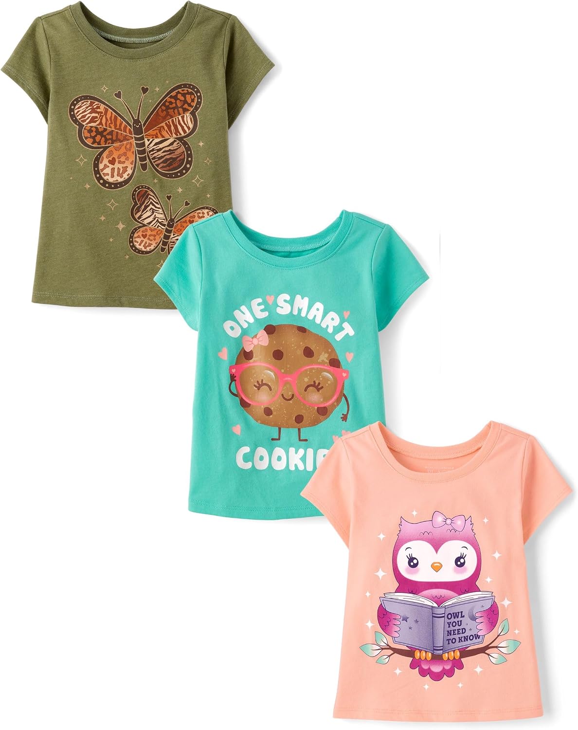 The Children's Place Baby-Girls and Toddler School,Learning Short Sleeve Graphic T-Shirts,3 Pack