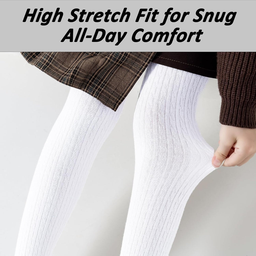 Girls Ribbed & Cable Knit Tights Cotton Seamless Dress School Leggings