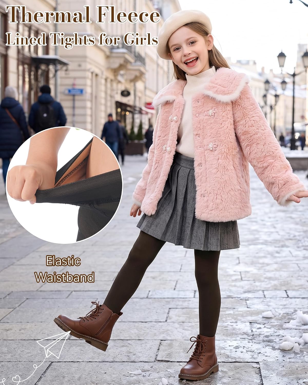 HONGTEYA Girls Fleece Lined Tights Kids Warm Thermal Winter Thick Leggings