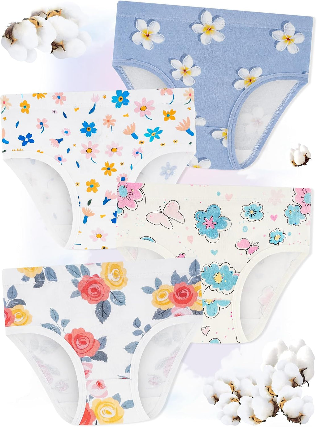 Girls Underwear, Soft Cotton Tagless Breathable Panties, 8-Pack, 18M-12Y