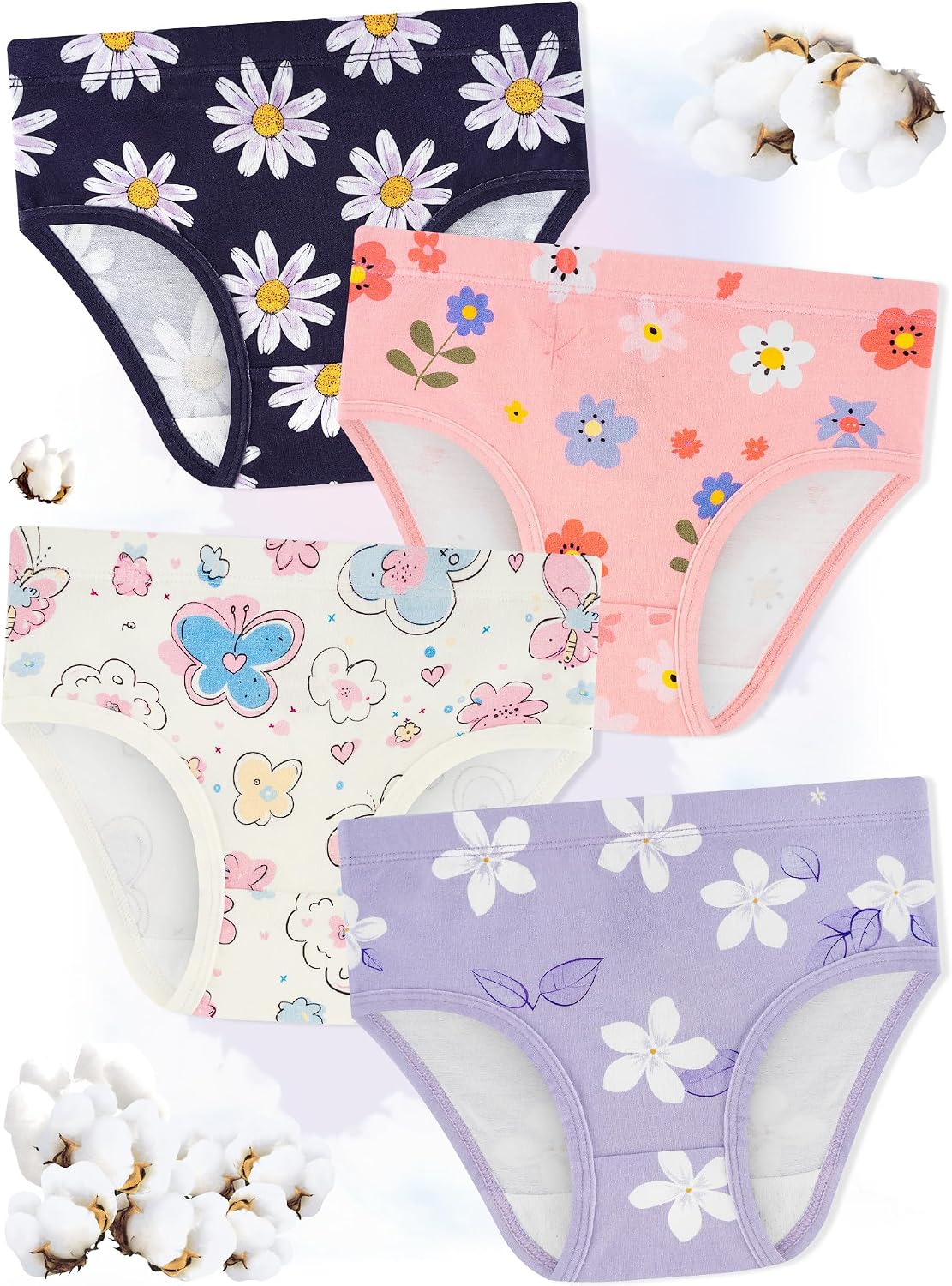 Girls Underwear, Soft Cotton Tagless Breathable Panties, 8-Pack, 18M-12Y
