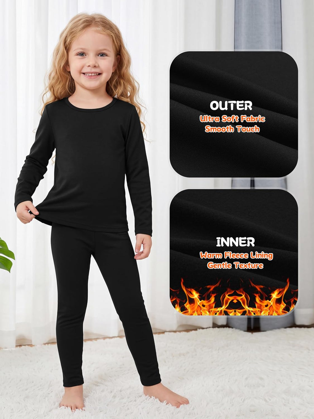 Toddler Fleece Lined Thermal Underwear Set Base Layer Long Johns for Kid ﻿
