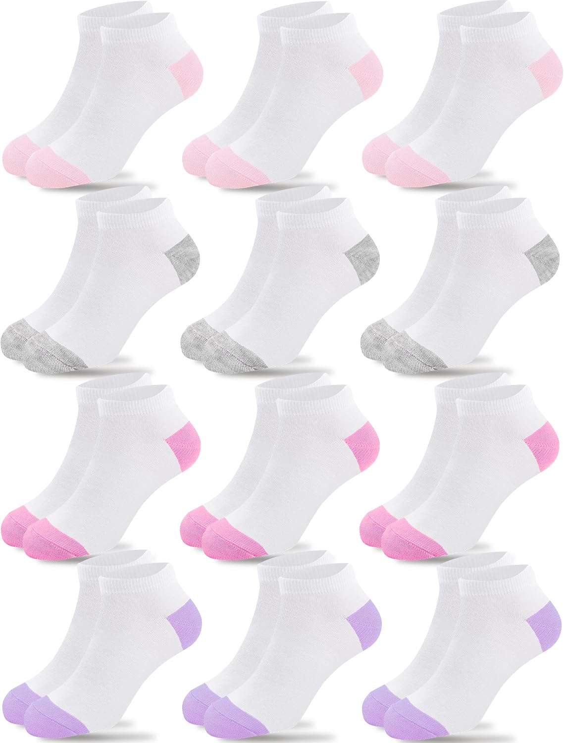 Duufin Girls Socks 12 Pairs Low Cut Ankle Socks for Girls 4-15 Years Old