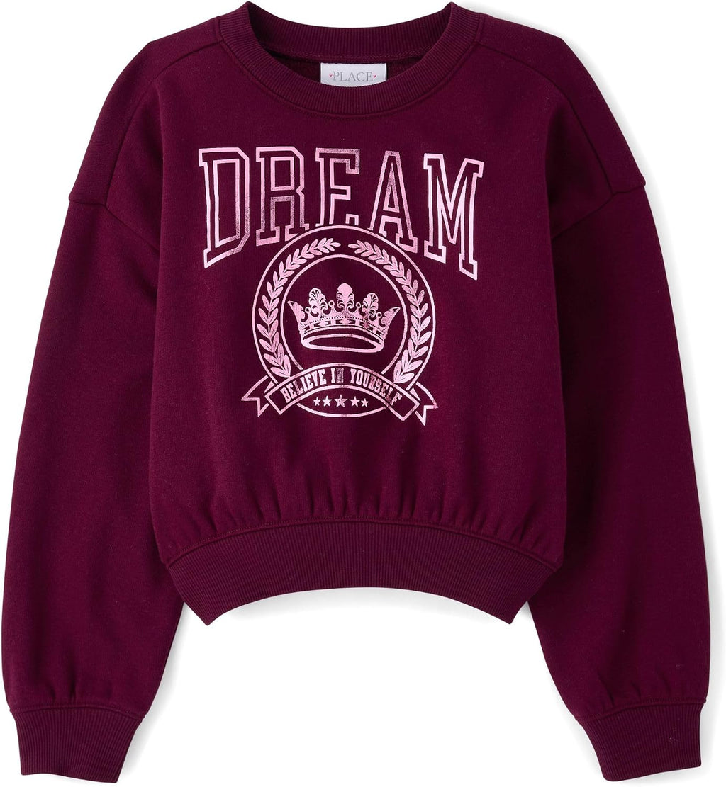 The Children's Place Girls' Active Long Sleeve Embellished Winter Warm Sweatshirt