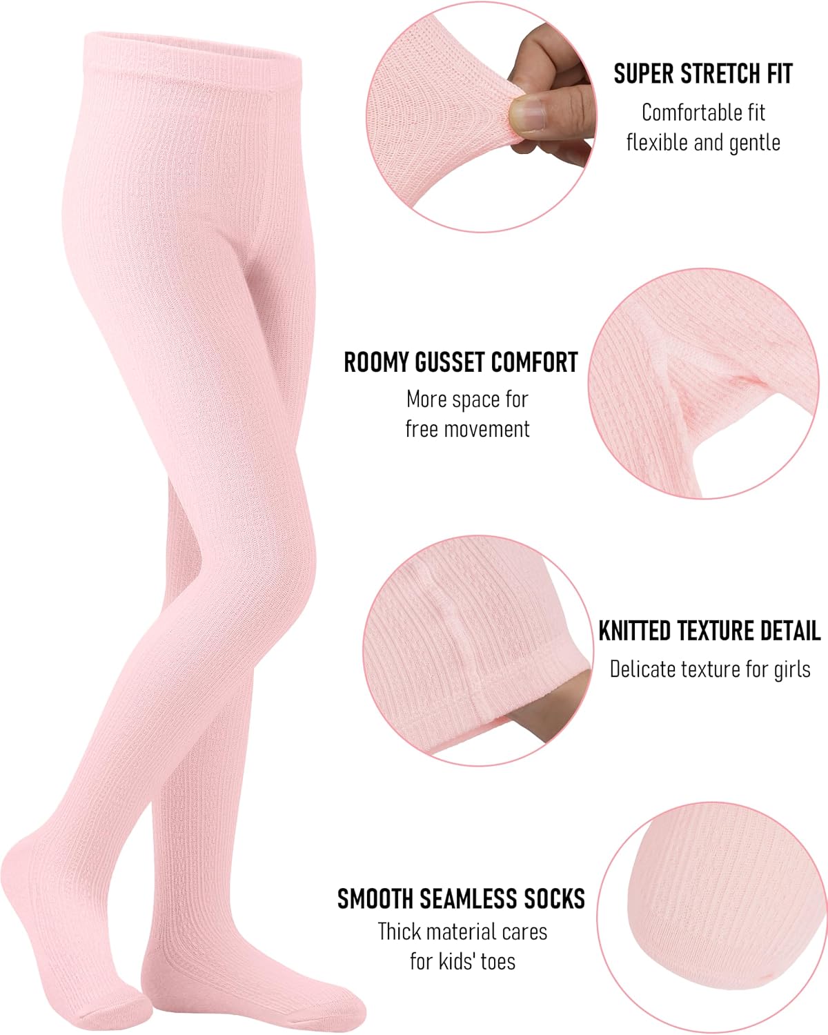 Poroka Girls Cable Knit Cotton Tights Soft Seamless leggings For Kids