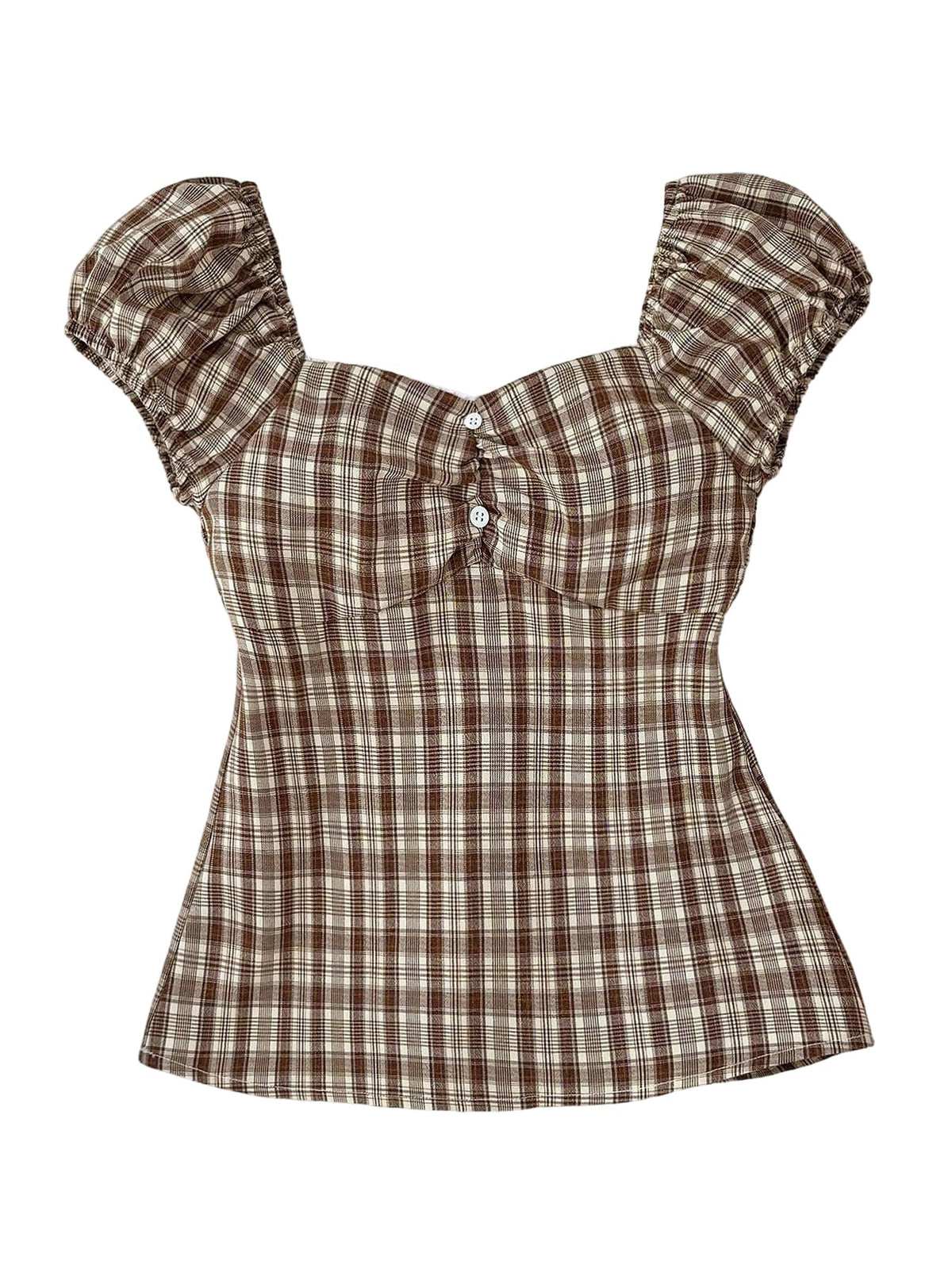 SOLY HUX Girl's Cute Gingham Tops Short Sleeve Blouse