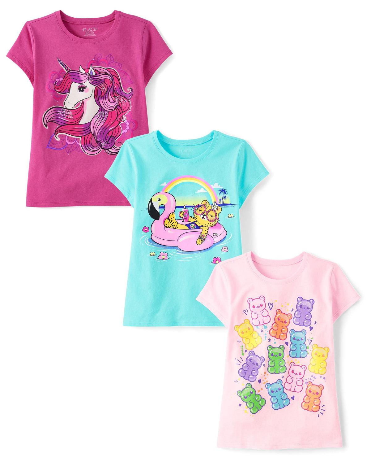 The Children's Place Girls' Unicorns,Butterfly Short Sleeve Graphic T-Shirts,3 Pack
