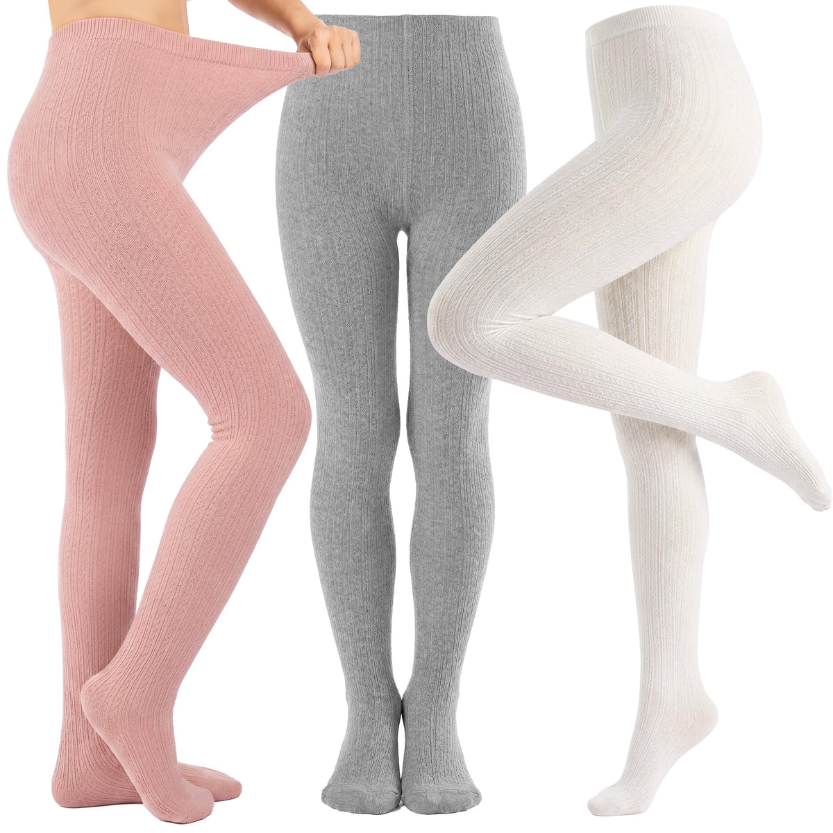 3 Pack Girls Tights Toddler Cable Knit Leggings Cotton Warm Stockings