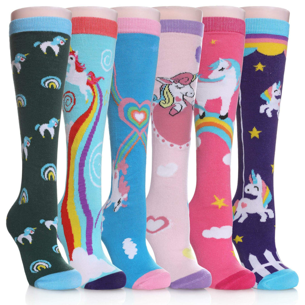 FNOVCO Girls Knee High Socks Kids Crazy Fun Gift Cute Animal Patterns Cotton Long Socks 6 Pairs