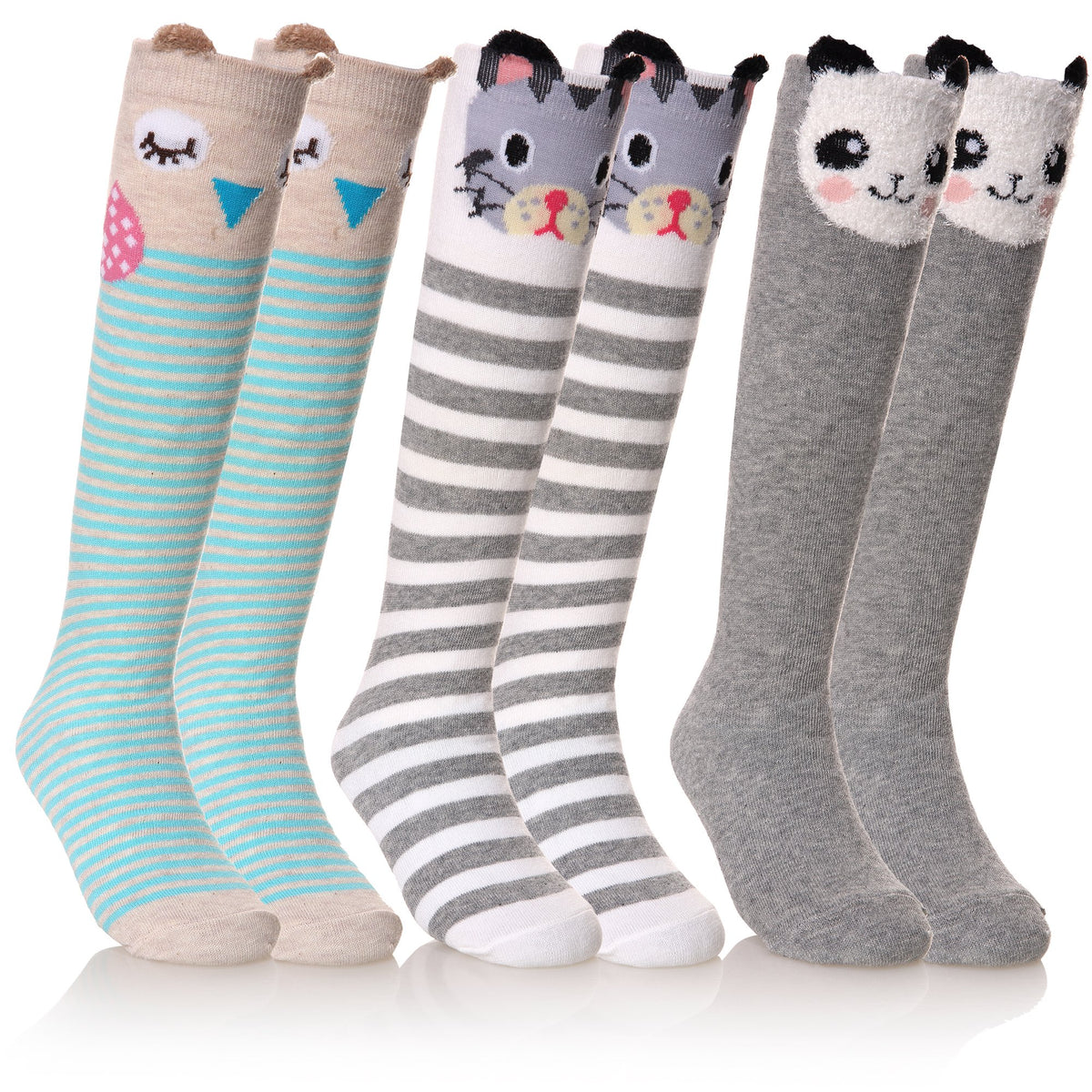 FNOVCO Girls Knee High Socks Kids Crazy Fun Gift Cute Animal Patterns Cotton Long Socks 6 Pairs