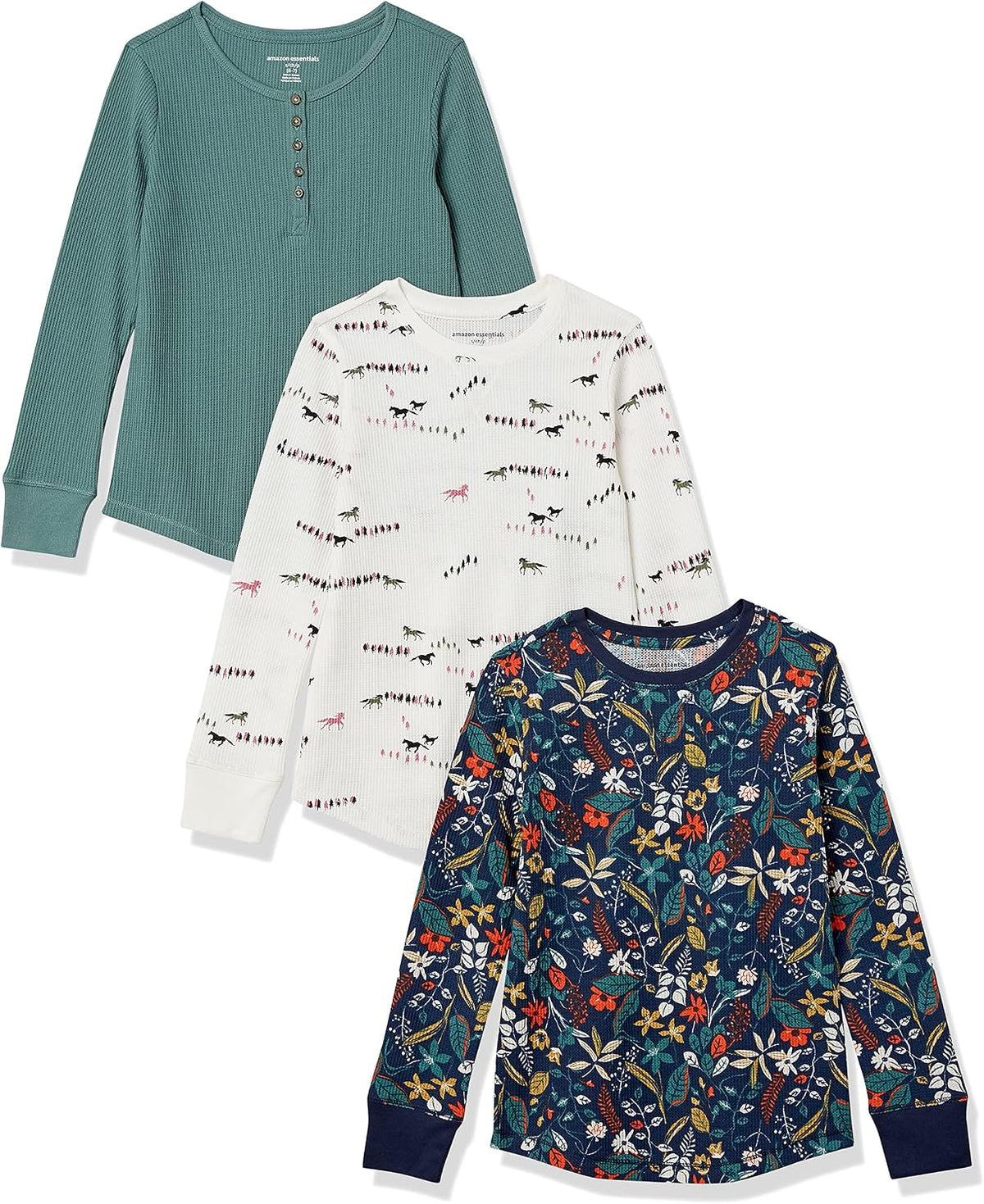 Amazon Essentials Girls and Toddlers' Long-Sleeve Knit Thermal T-Shirts, Pack of 3