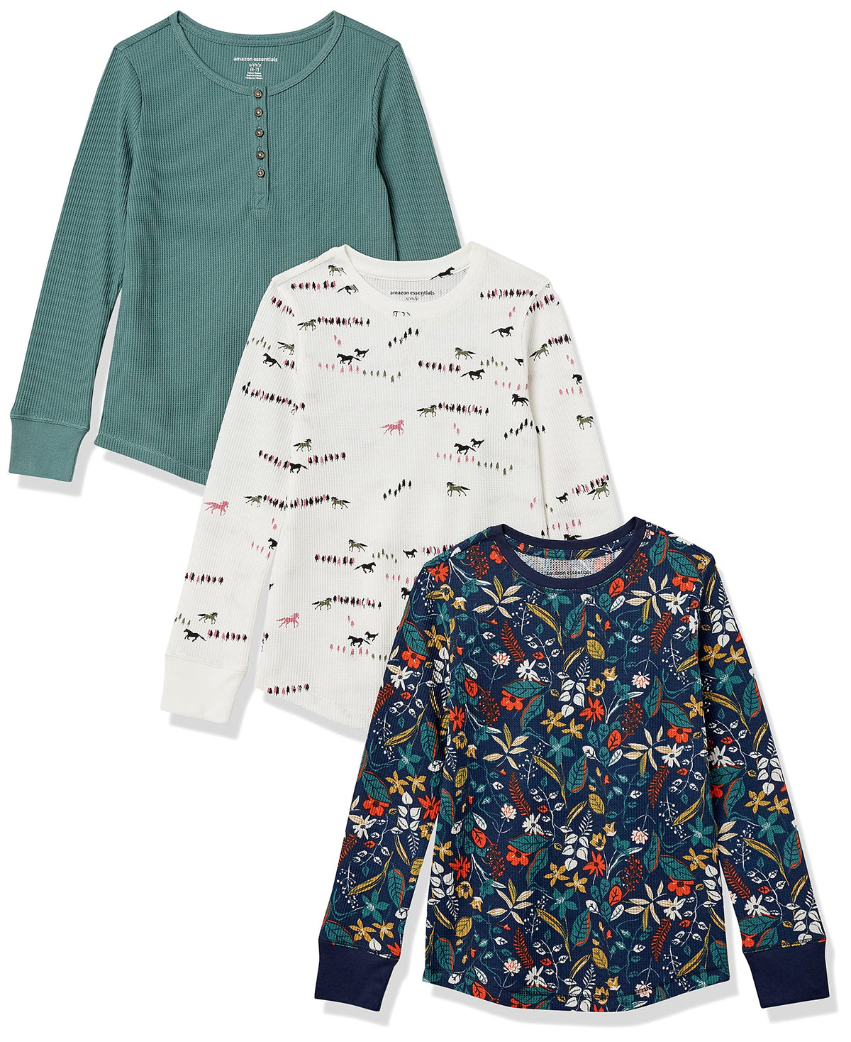 Amazon Essentials Girls and Toddlers' Long-Sleeve Knit Thermal T-Shirts, Pack of 3