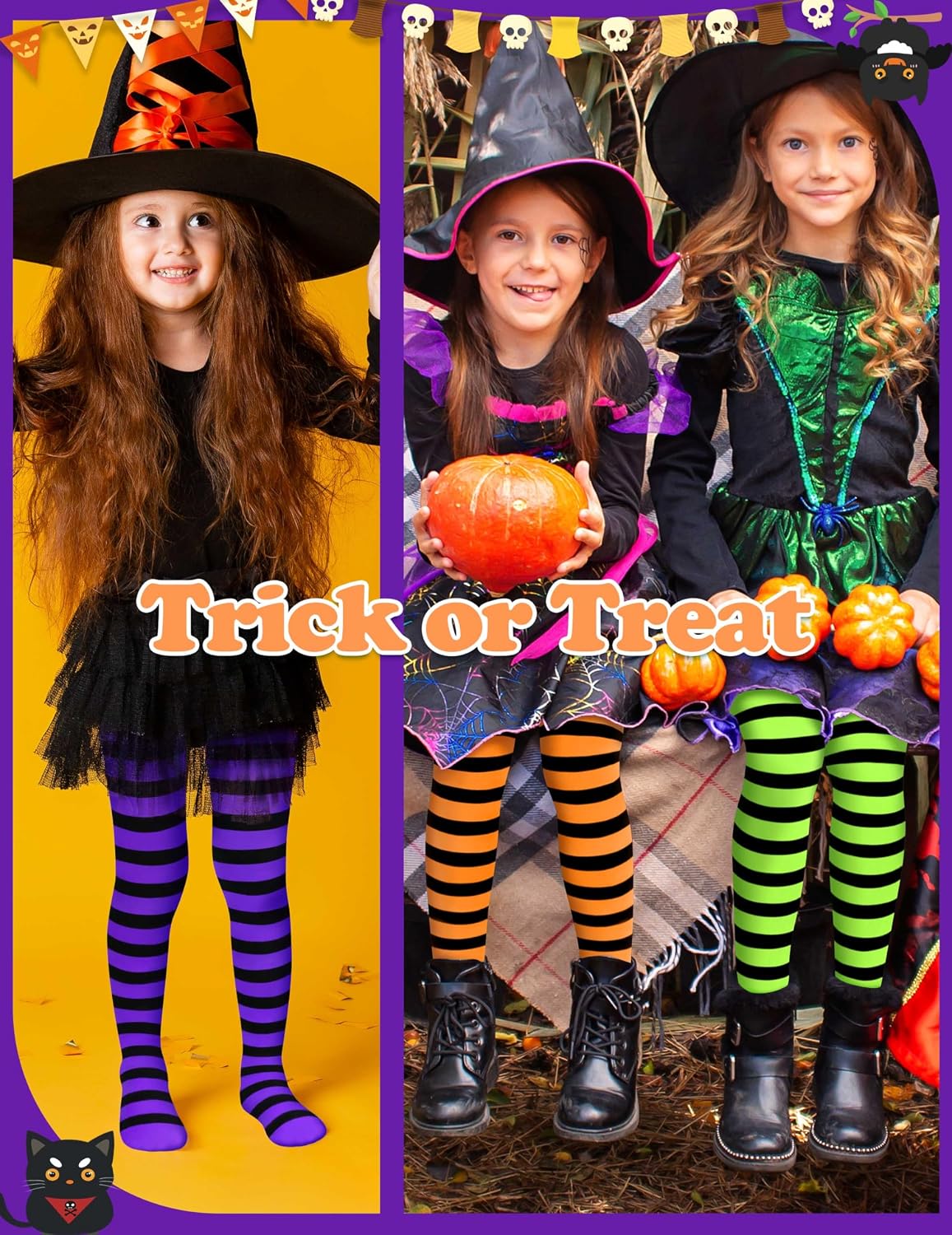 Sarfel Toddler Tights Halloween Tights for Girls Stockings Ultra-Soft Baby Girl Stockings Toddler Striped Socks Witch Costume