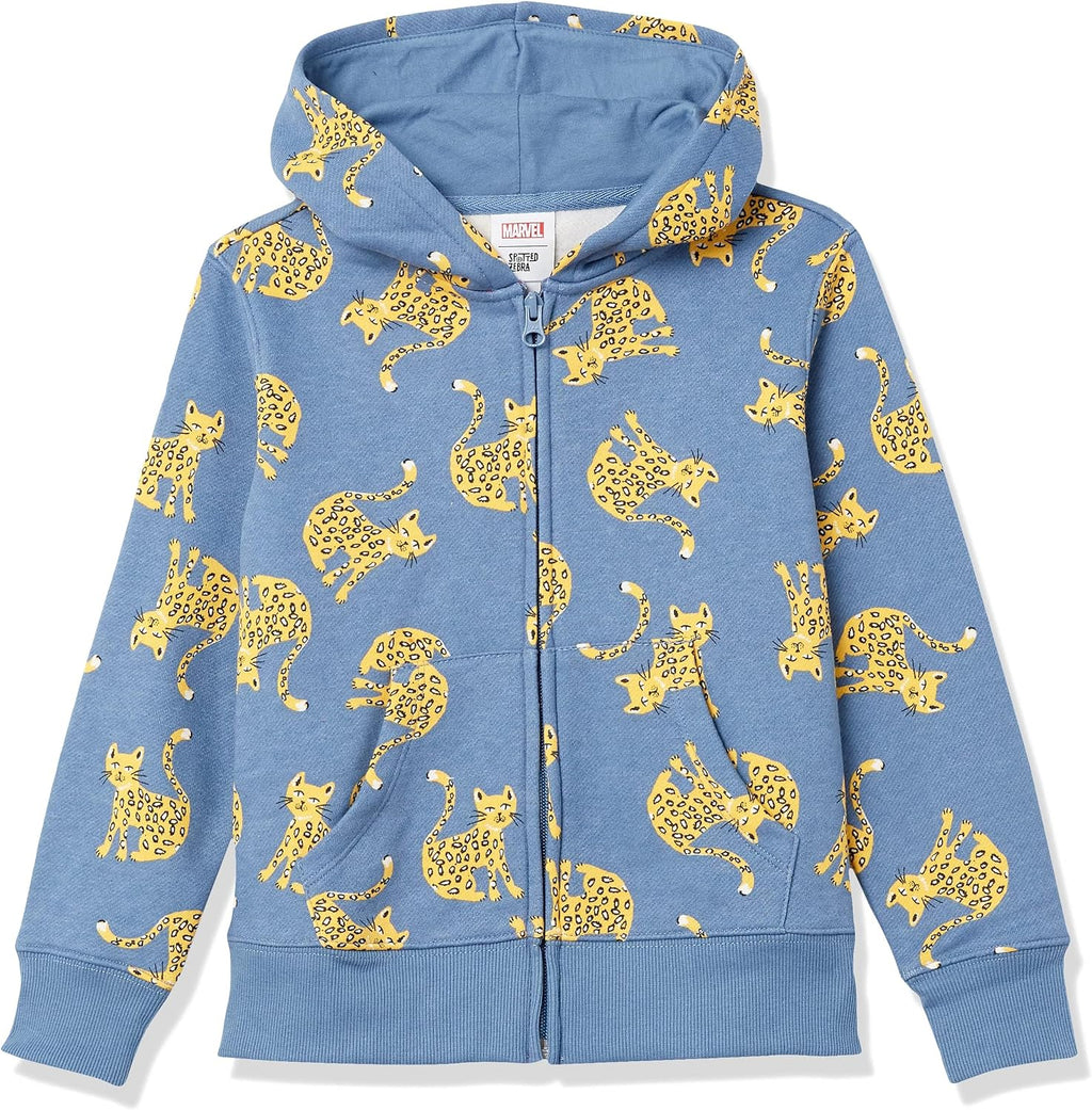 Amazon Essentials Girls and Toddlers' Fleece Zip-Up Hooded Sweatshirt with Lined Hood and Rib Knit Detail