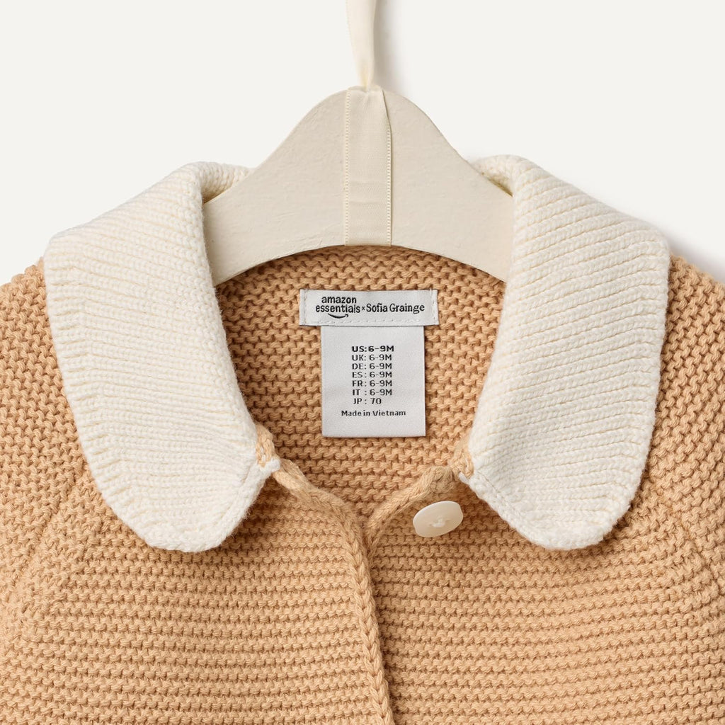 Amazon Essentials x Sofia Grainge Unisex Toddlers and Babies' Peter Pan Collar Sweater Jacket, Soft Cotton Knit with Stretch