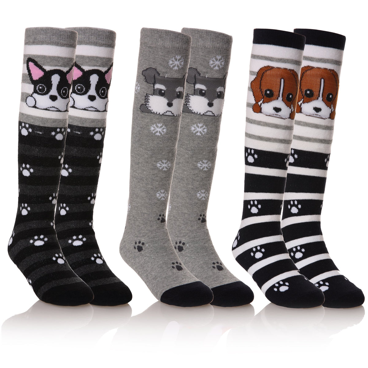 FNOVCO Girls Knee High Socks Kids Crazy Fun Gift Cute Animal Patterns Cotton Long Socks 6 Pairs