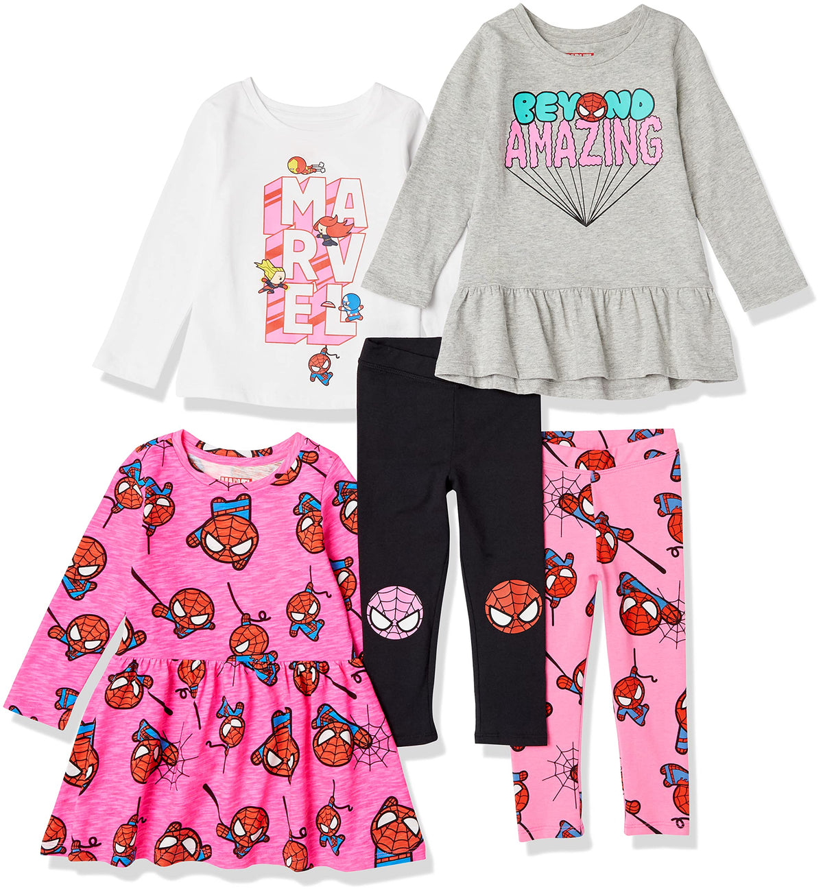 Amazon Essentials Disney | Marvel | Star Wars | Frozen | Princess Girls and Toddlers' Mix-and-Match Cotton Set, Pack of 5