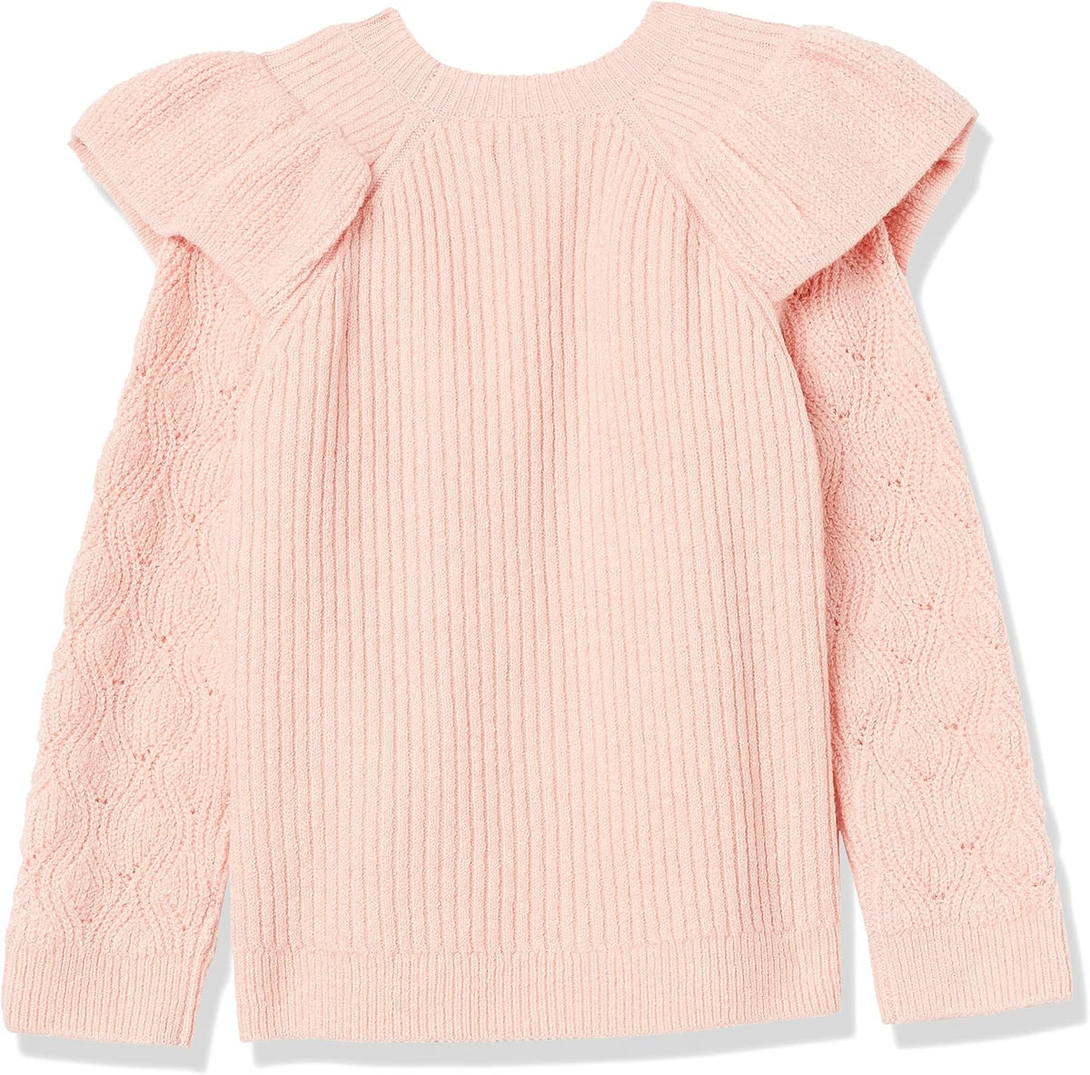 Amazon Essentials Girls and Toddlers' Soft Touch Pullover Crewneck Ruffle Sweater, Cable Knit, Cotton Blend
