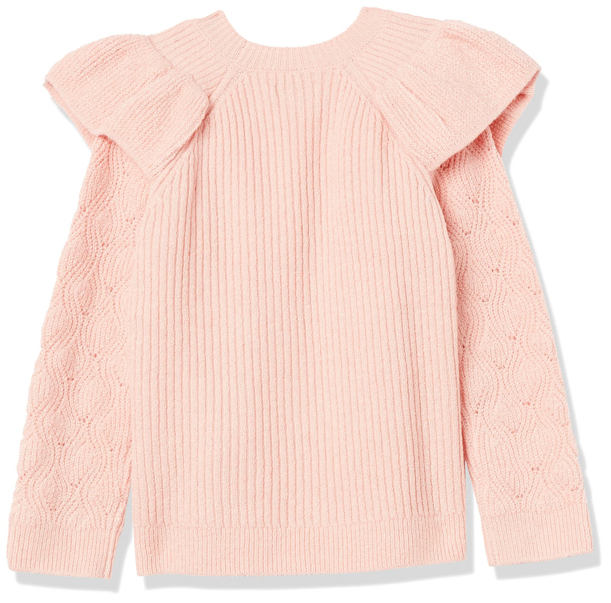 Amazon Essentials Girls and Toddlers' Soft Touch Pullover Crewneck Ruffle Sweater, Cable Knit, Cotton Blend