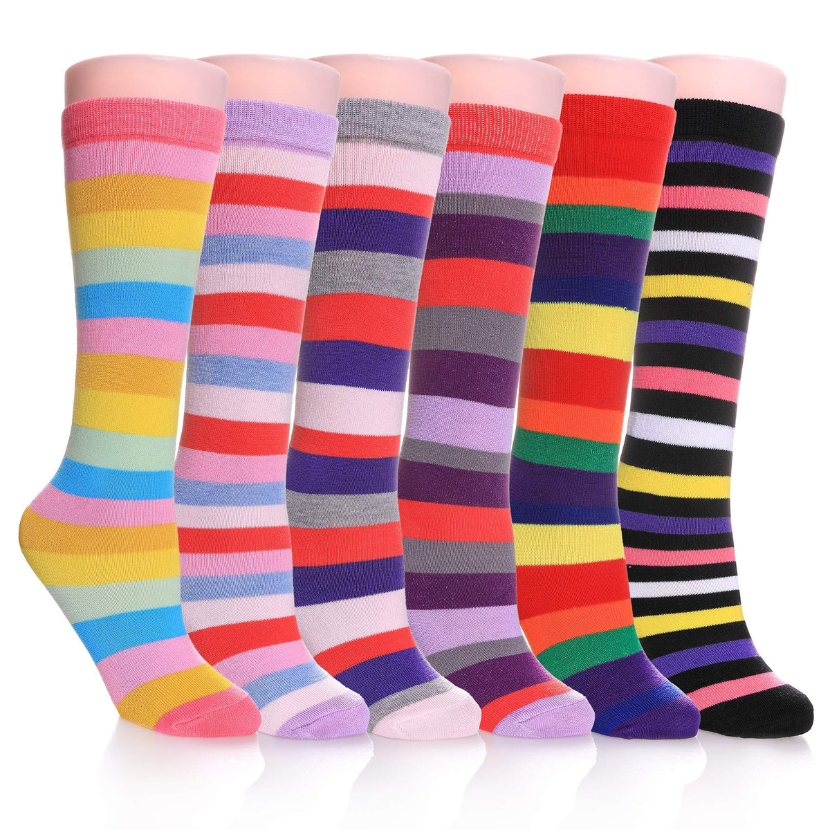 FNOVCO Girls Knee High Socks Kids Crazy Fun Gift Cute Animal Patterns Cotton Long Socks 6 Pairs