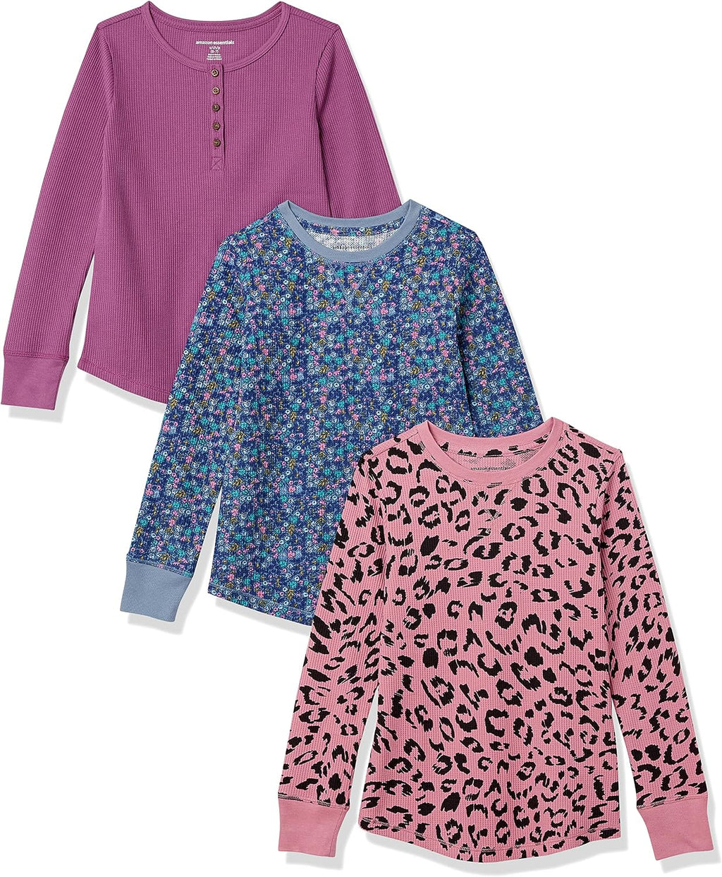 Amazon Essentials Girls and Toddlers' Long-Sleeve Knit Thermal T-Shirts, Pack of 3